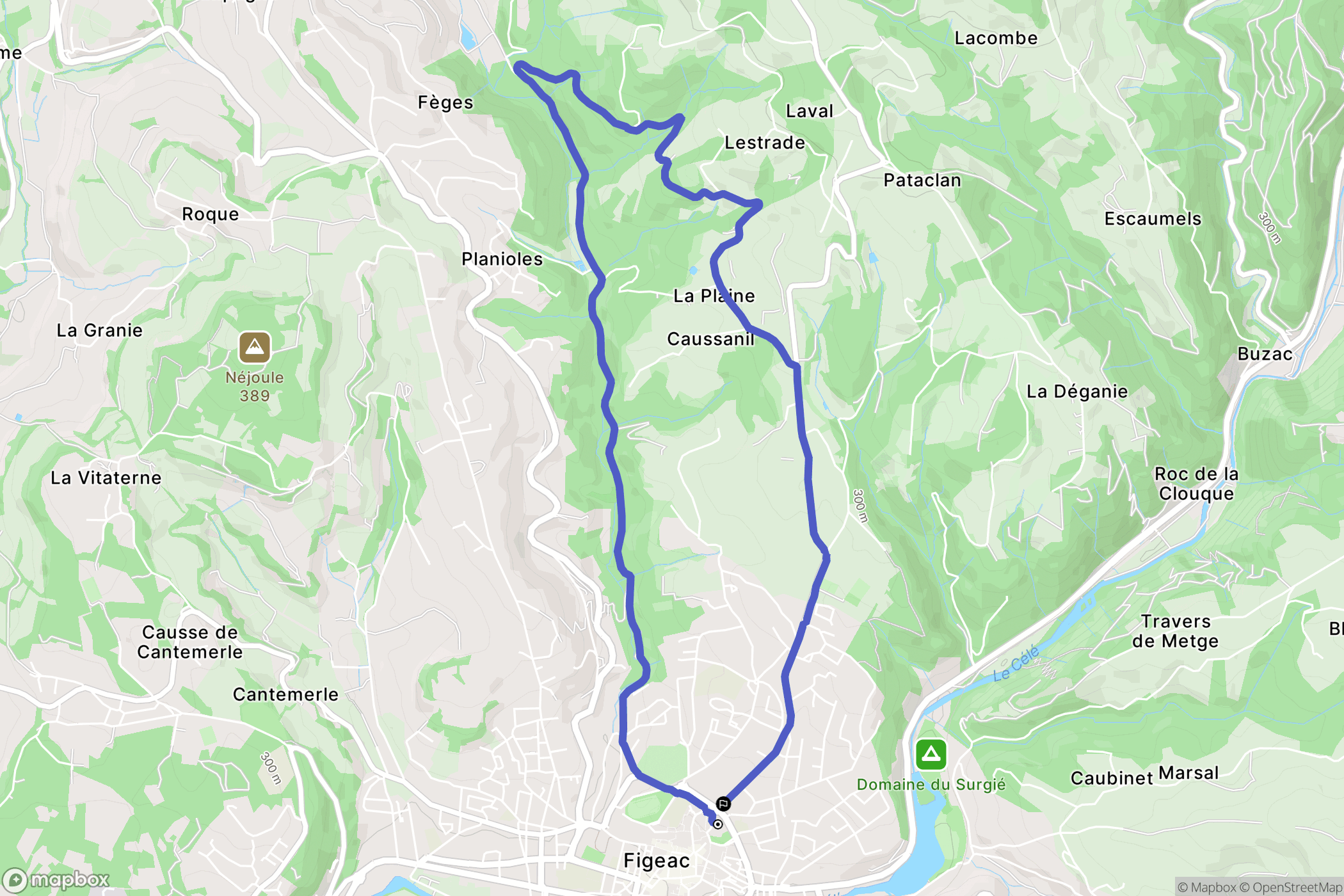 Figeac : carte du parcours de randonnée - France