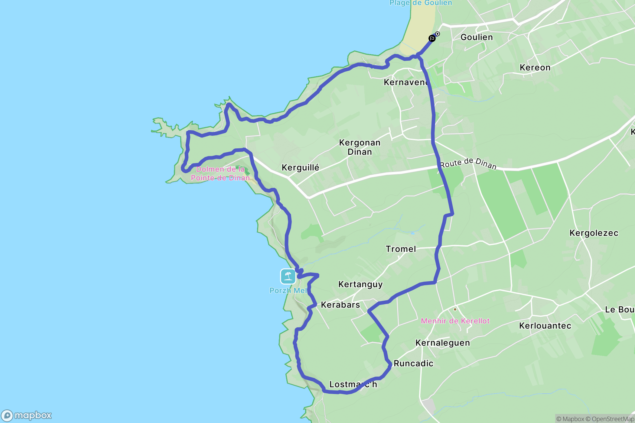 Crozon : carte du parcours de randonnée - France