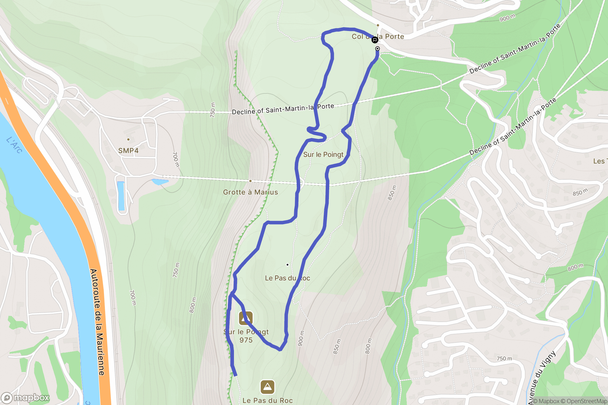 Saint-Martin-de-la-Porte : carte du parcours de randonnée - France