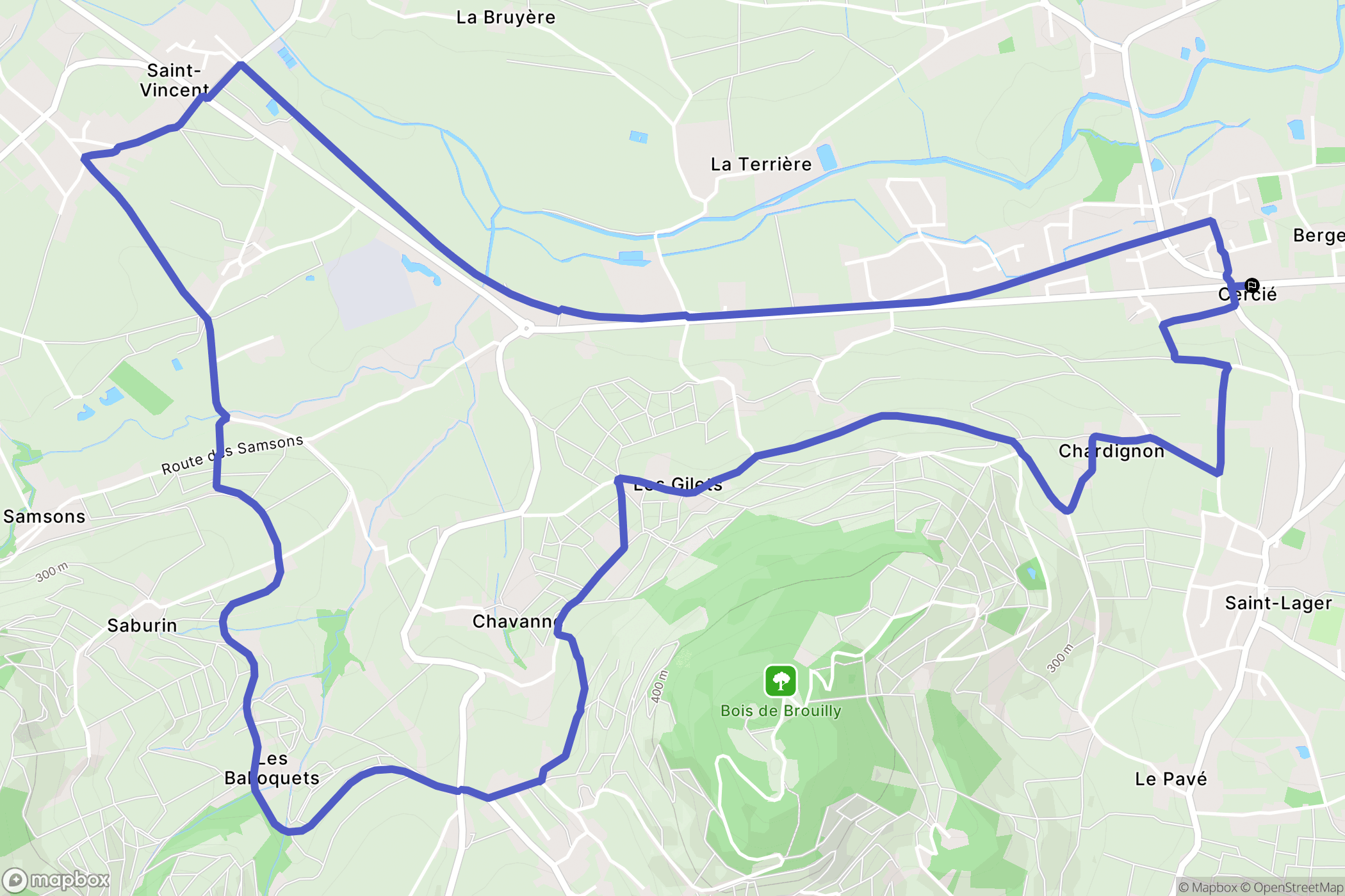 Cercié : carte du parcours de randonnée - France