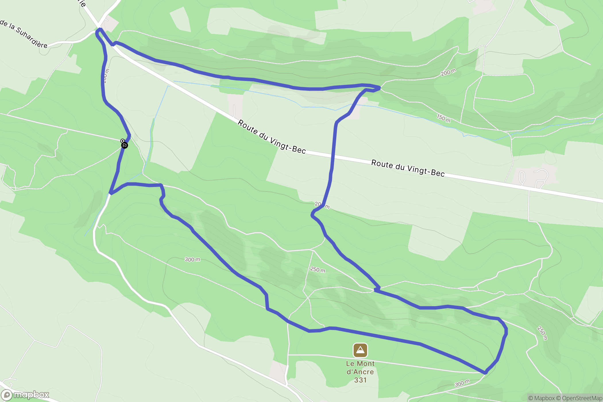 Les Monts d'Aunay : carte du parcours de randonnée - France