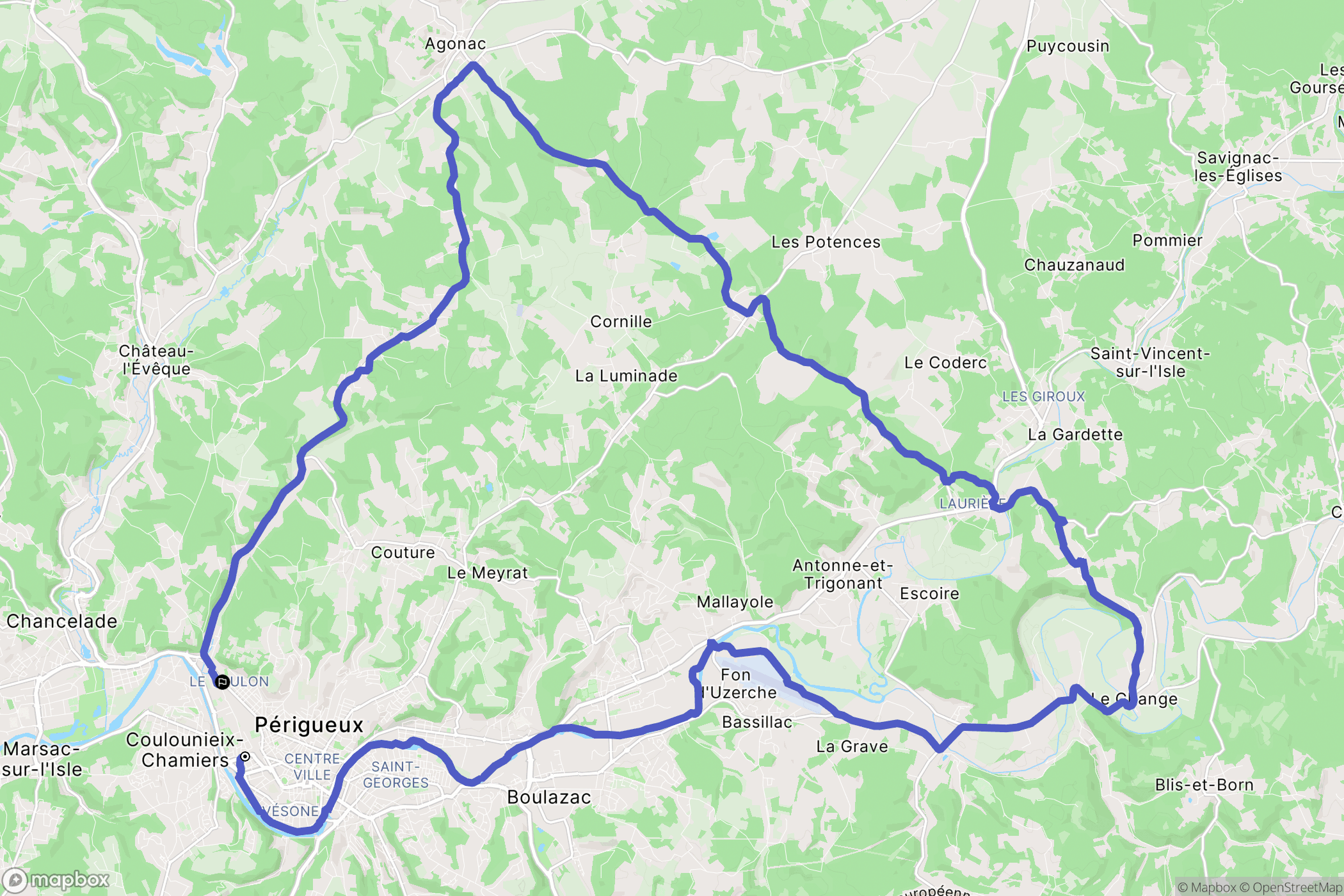 Périgueux : carte du parcours de randonnée - France