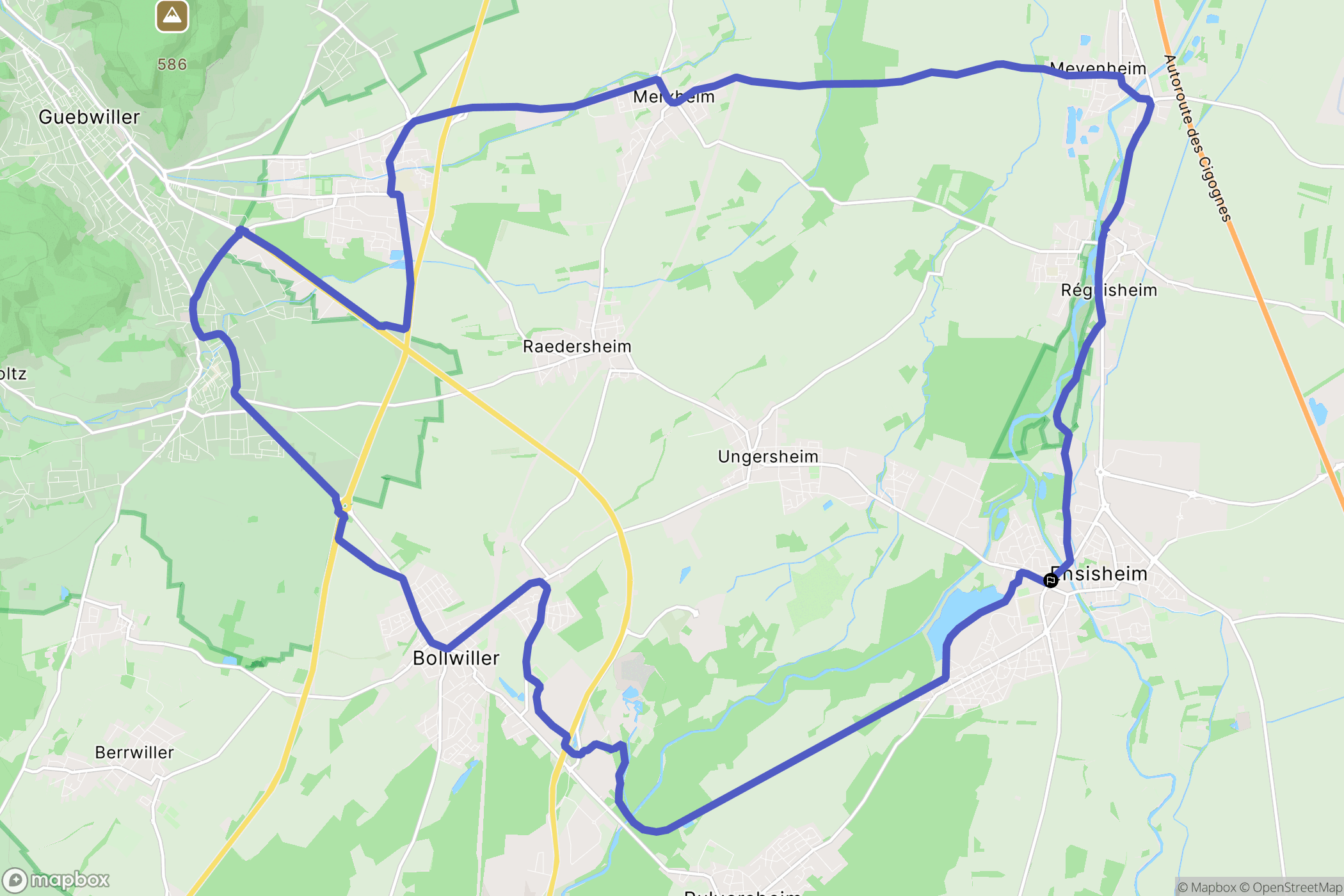 Ensisheim : carte du parcours de randonnée - France