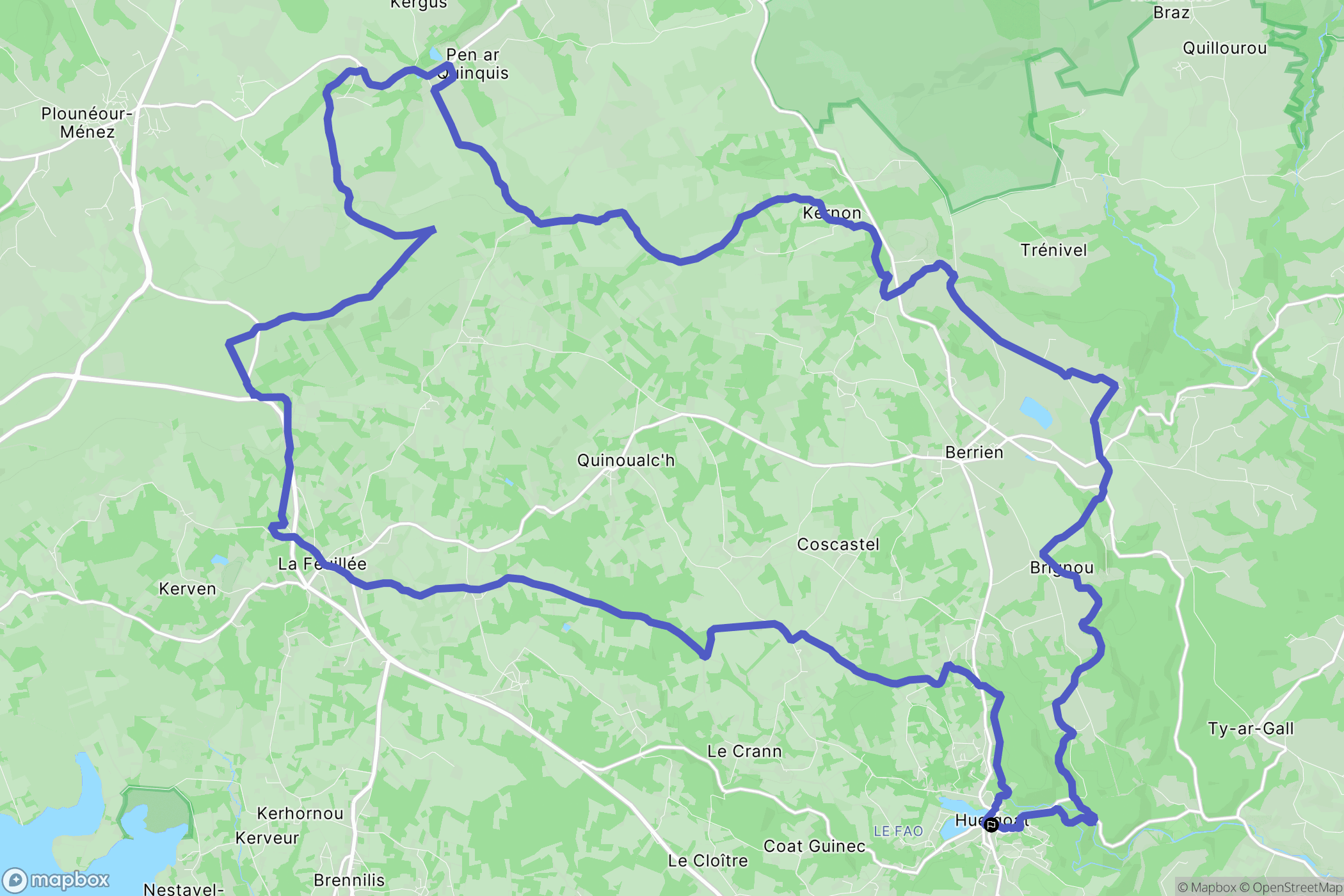 Huelgoat : carte du parcours de randonnée - France