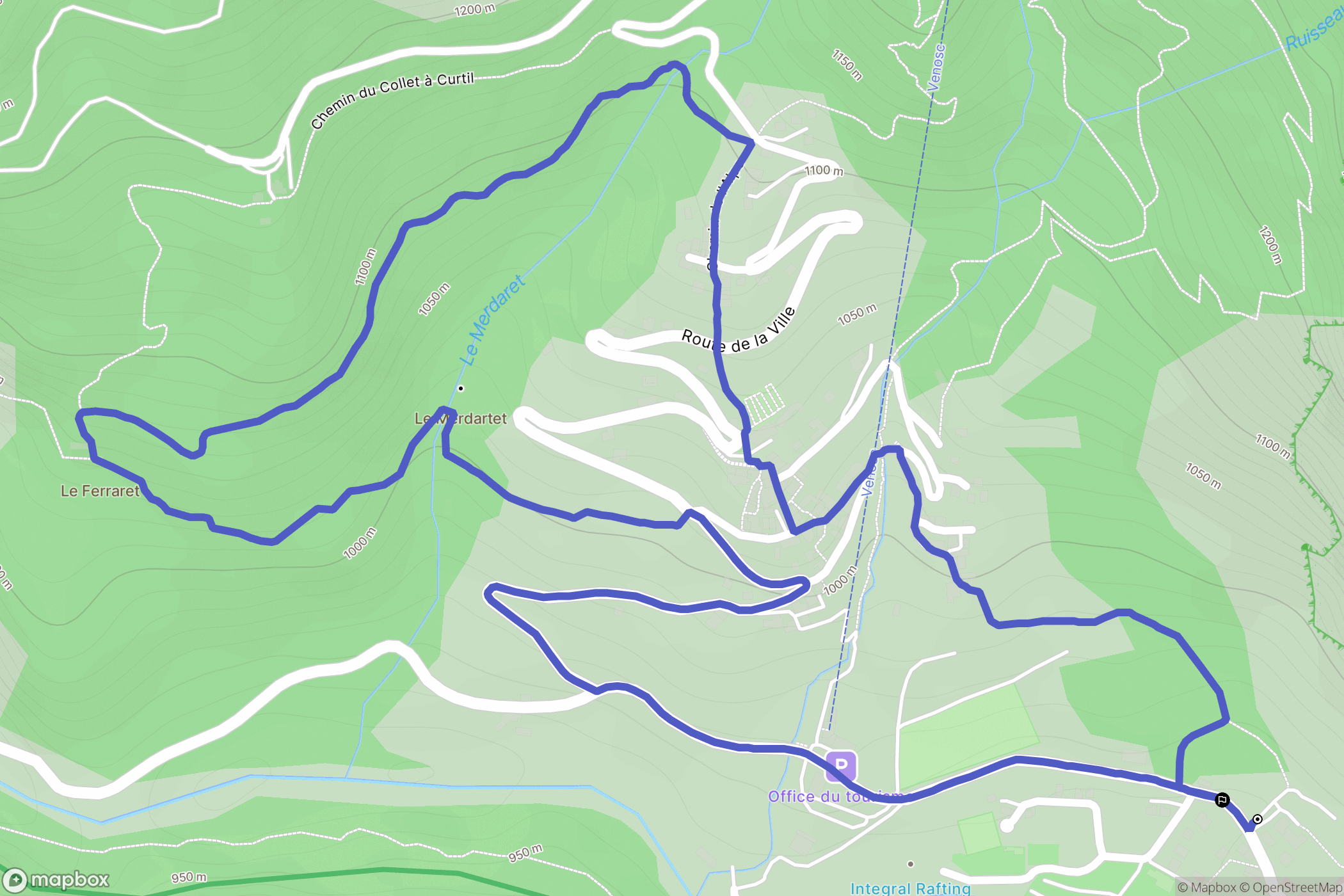 Les Deux Alpes : carte du parcours de randonnée - France