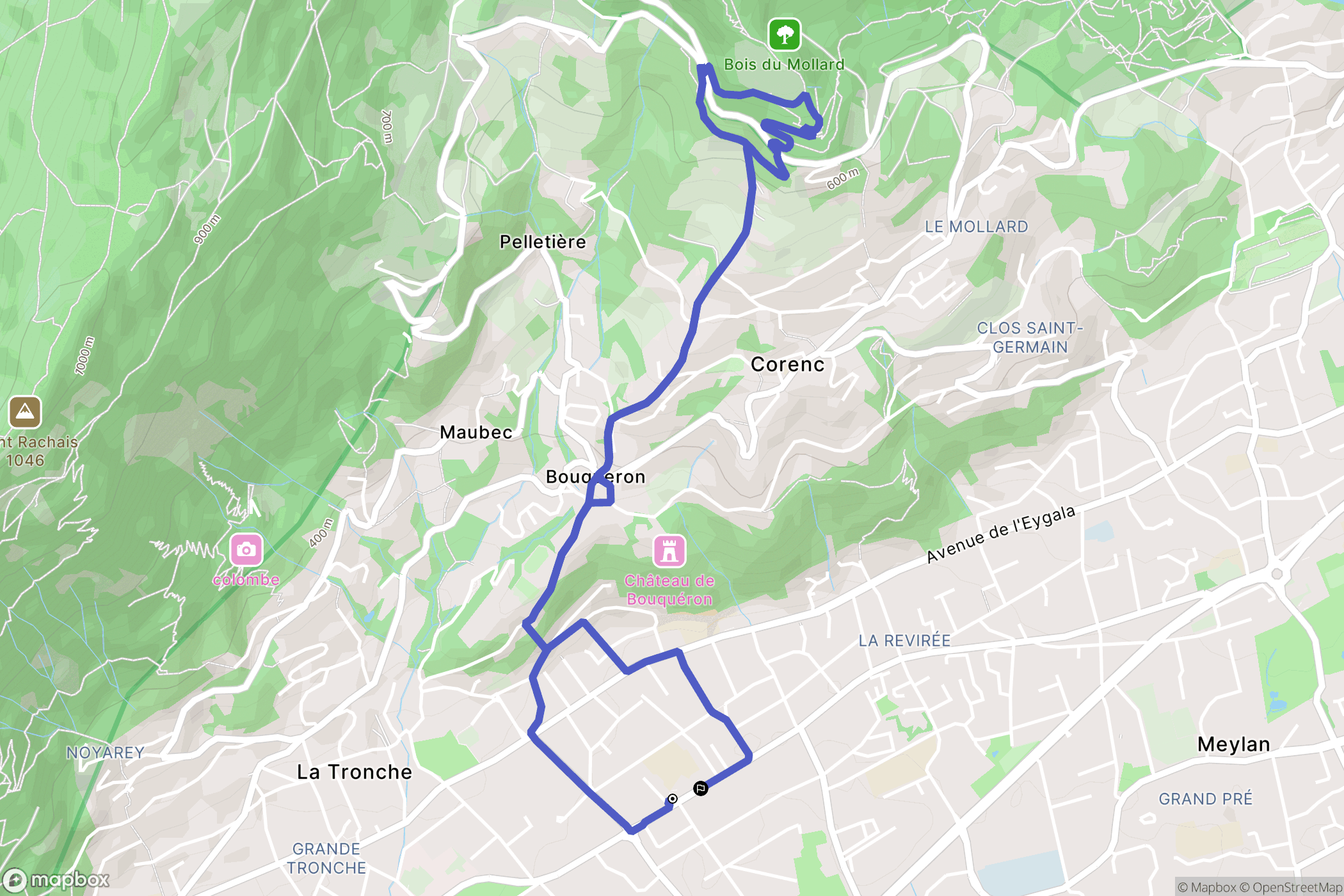 Corenc : carte du parcours de randonnée - France