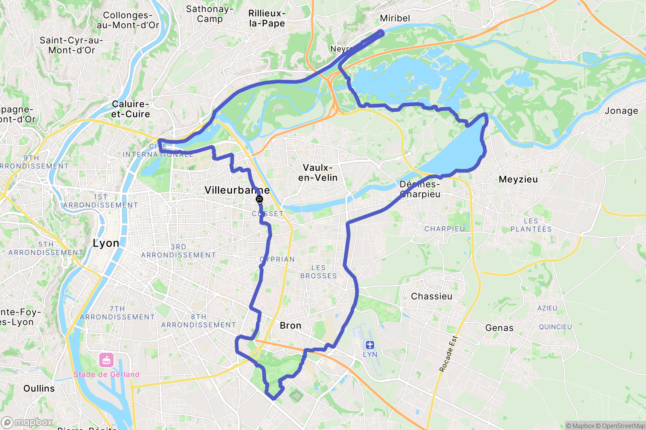 Villeurbanne : carte du parcours de randonnée - France