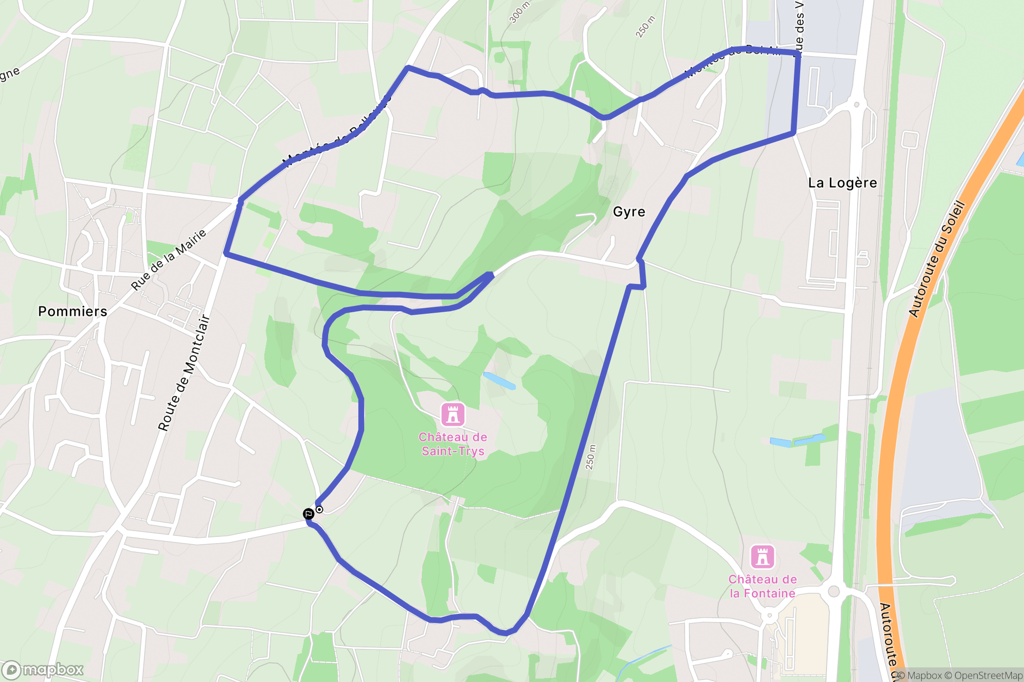 Pommiers : carte du parcours de randonnée - France