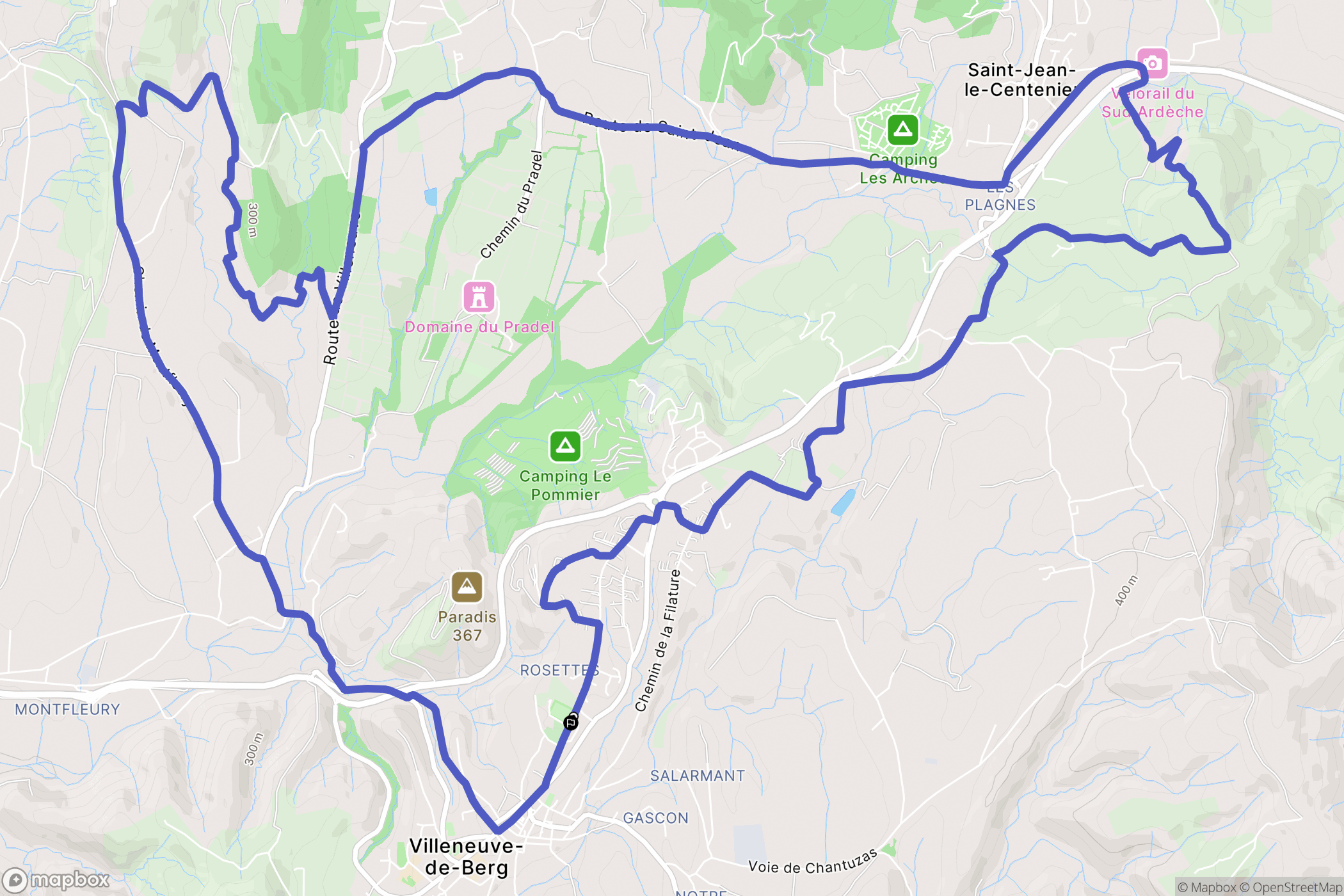 Villeneuve-de-Berg : carte du parcours de randonnée - France