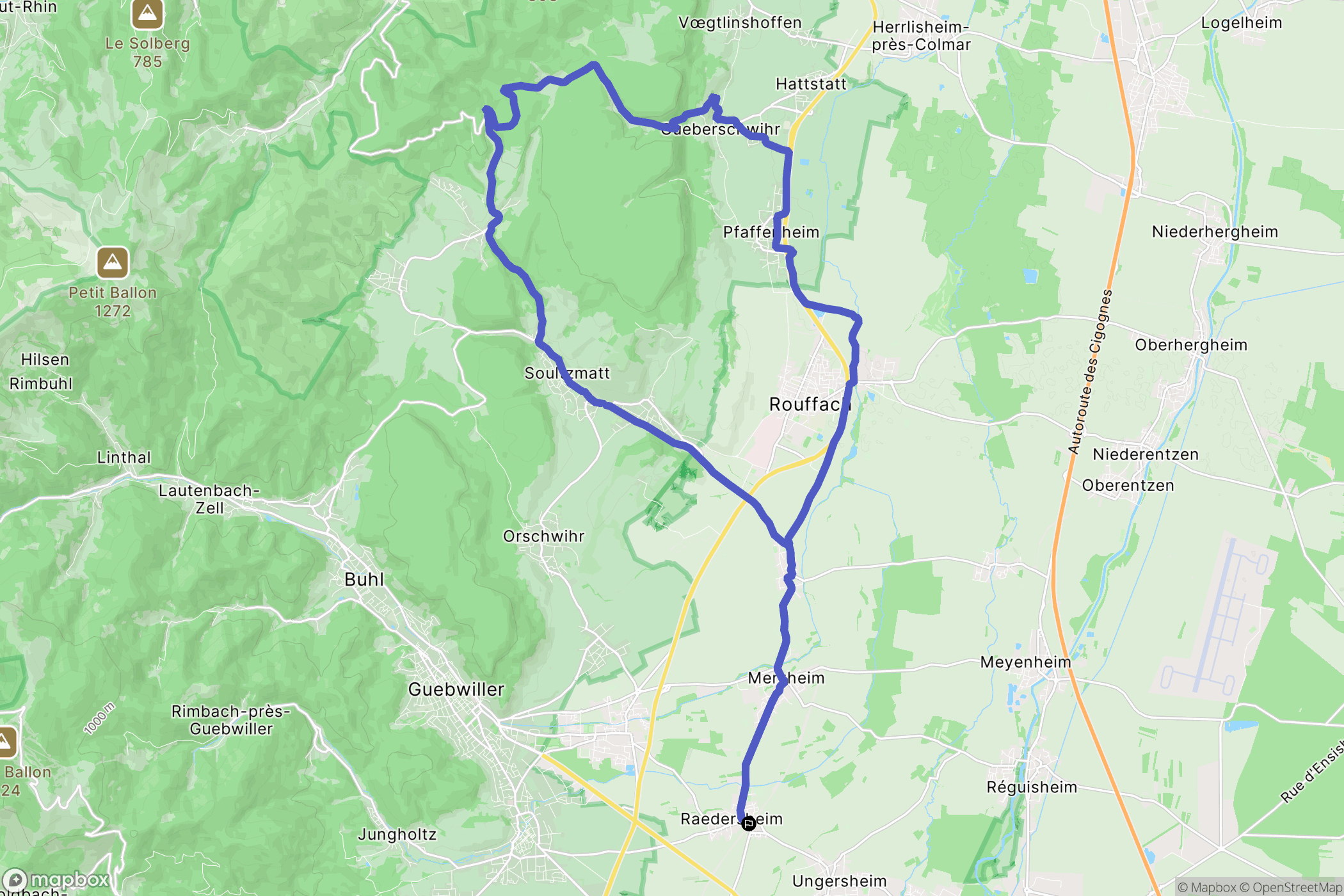 Raedersheim : carte du parcours de randonnée - France