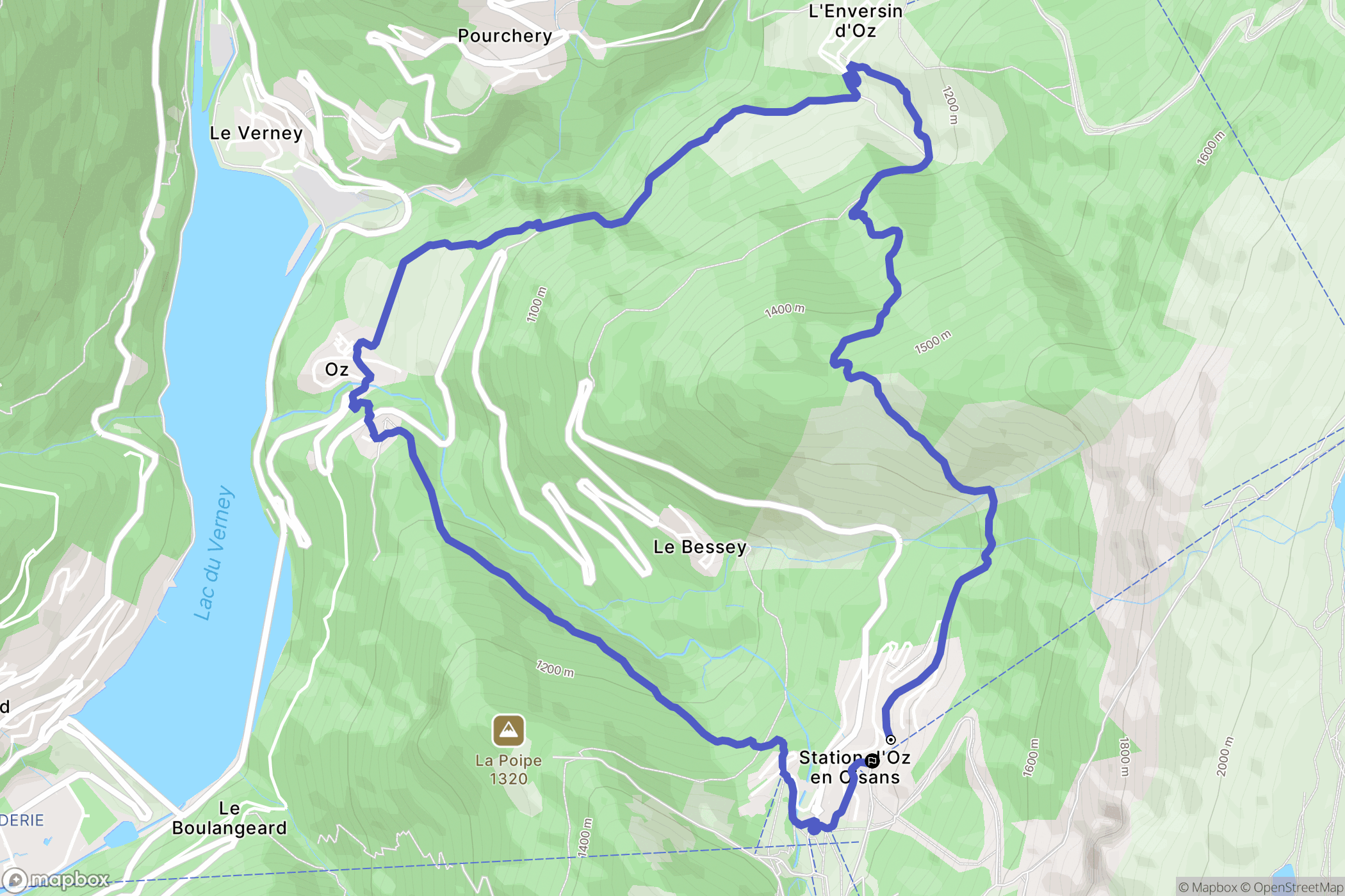Oz : carte du parcours de randonnée - France