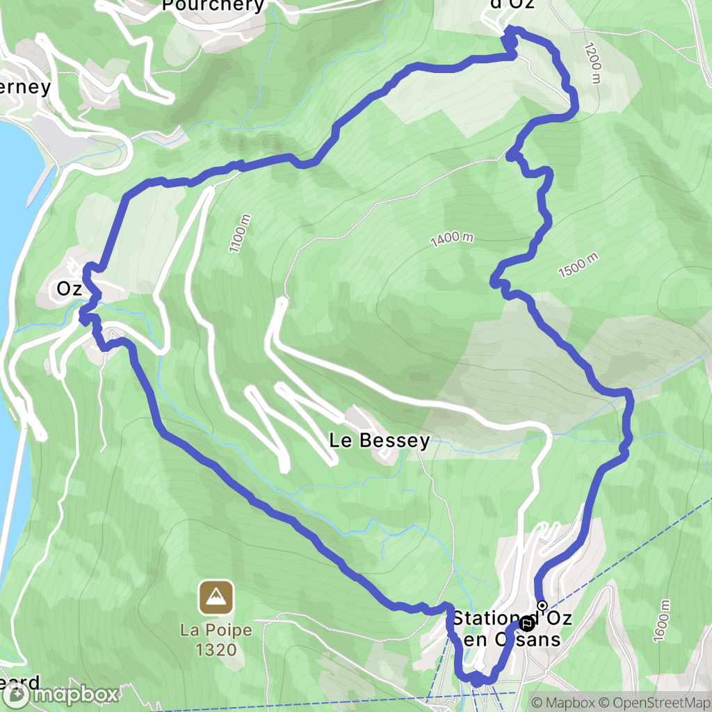 Oz : carte du parcours de randonnée - France