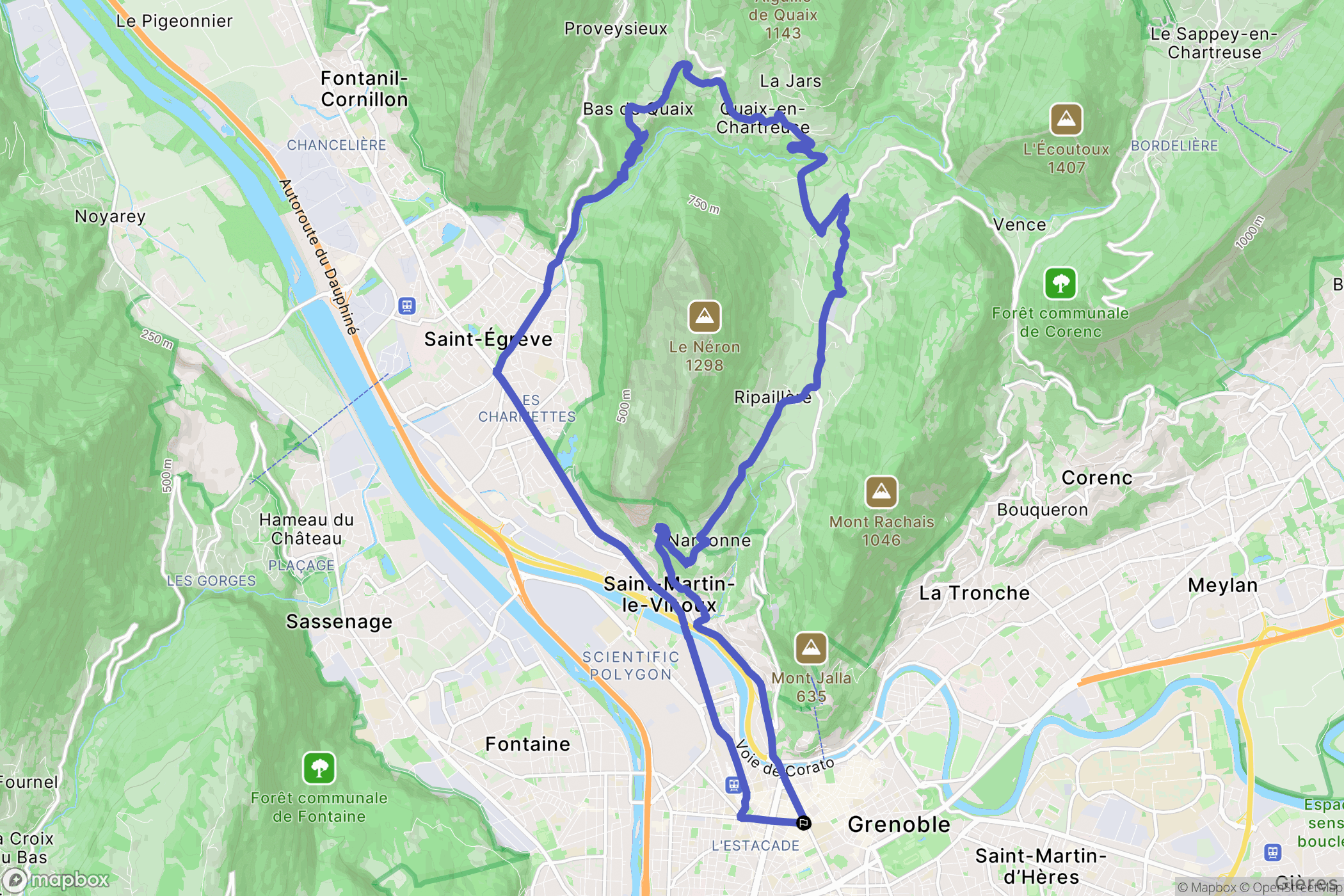 Grenoble : carte du parcours de randonnée - France