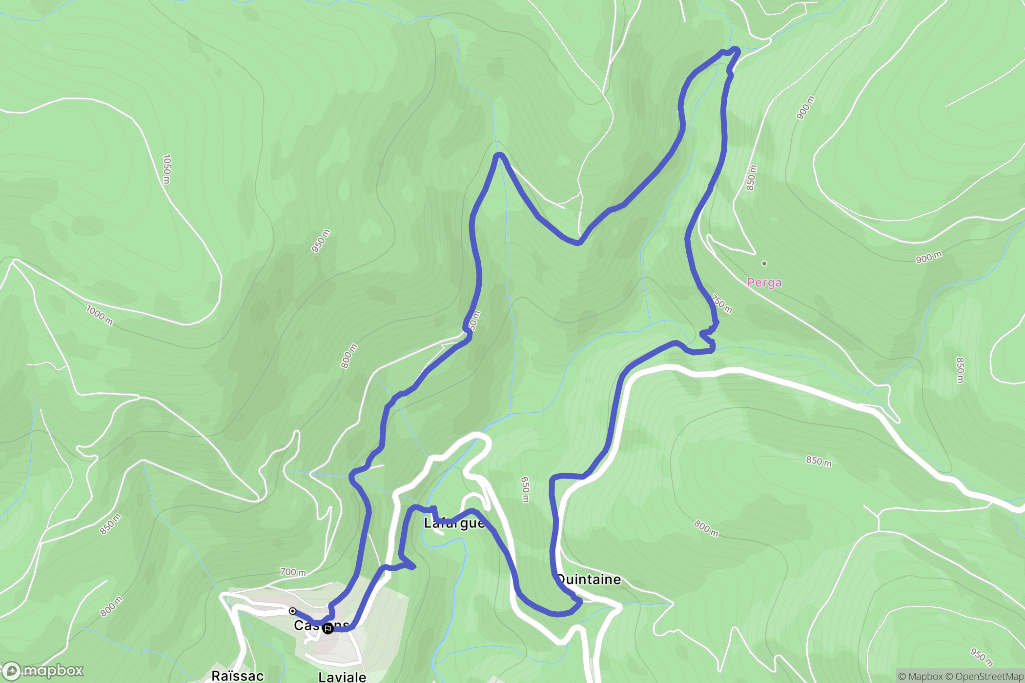 Castans : carte du parcours de randonnée - France