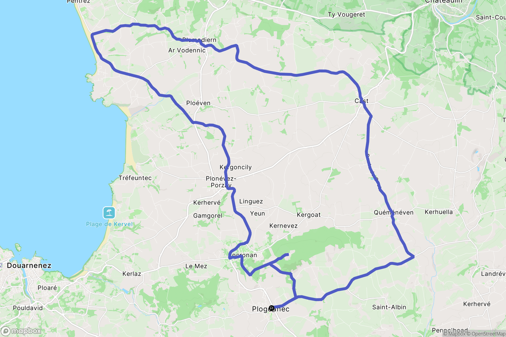 Plogonnec : carte du parcours de randonnée - France