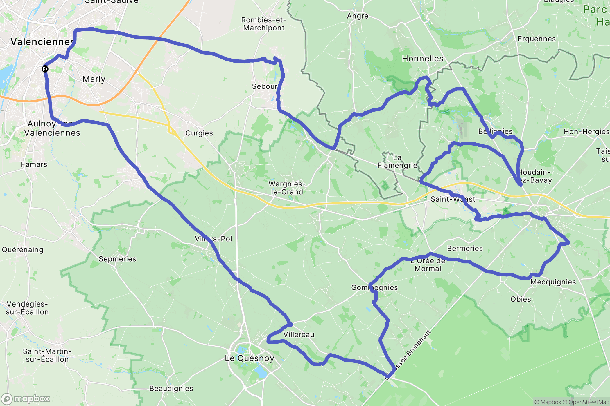 Valenciennes : carte du parcours de randonnée - France