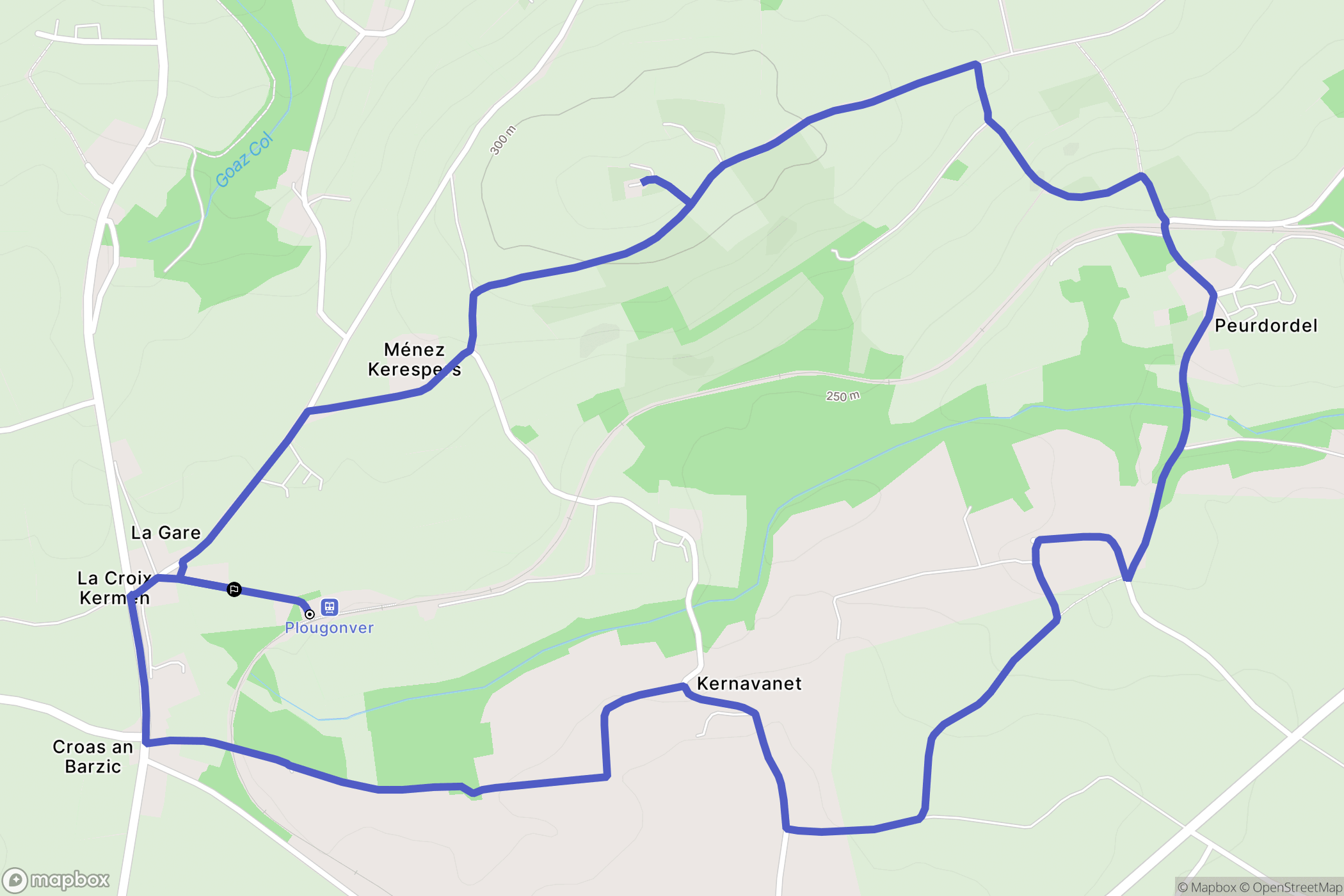 Plougonver : carte du parcours de randonnée - France