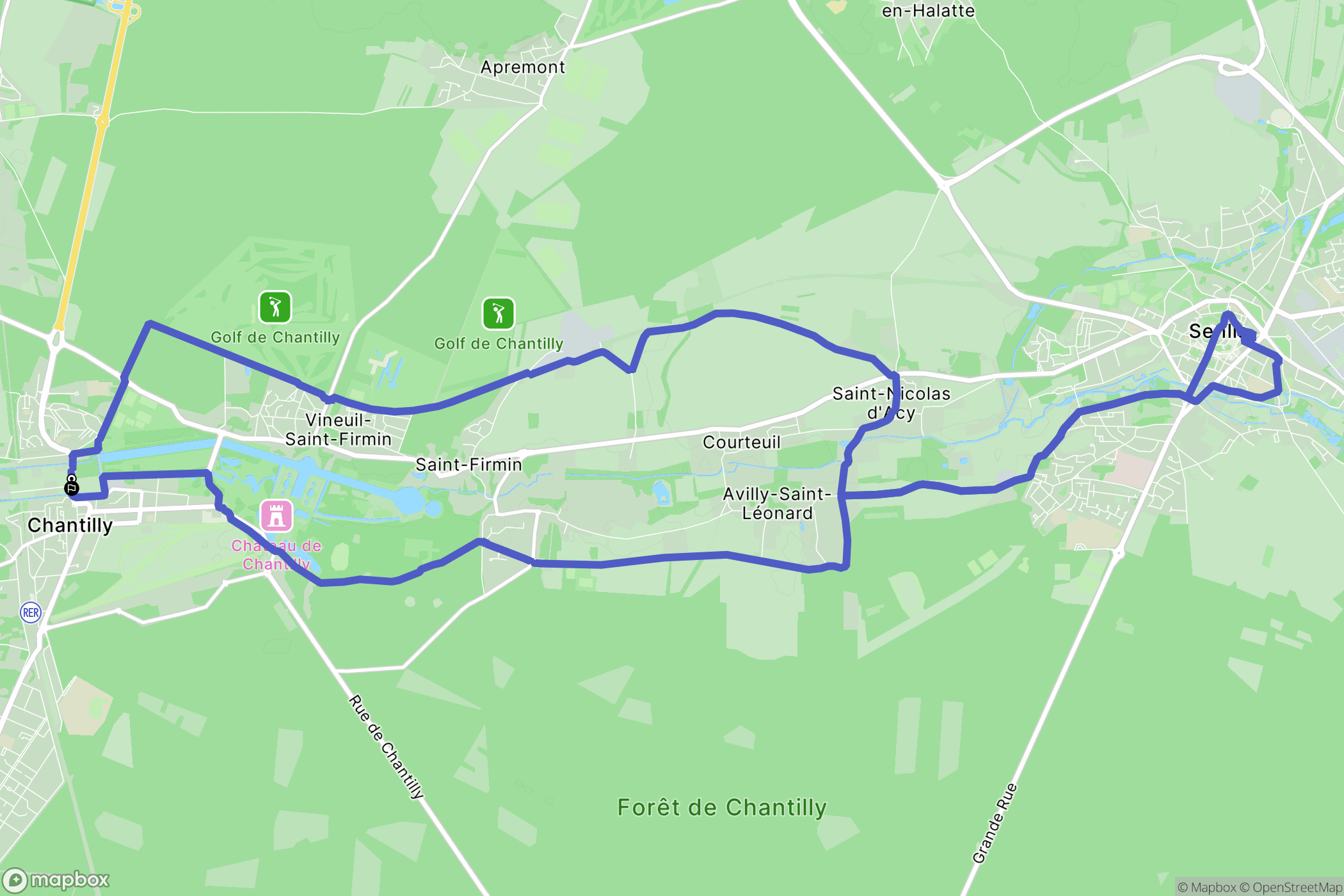 Chantilly : carte du parcours de randonnée - France