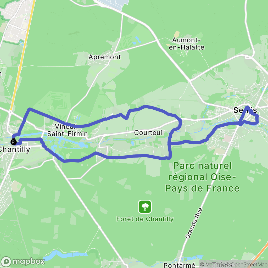 Chantilly : carte du parcours de randonnée - France