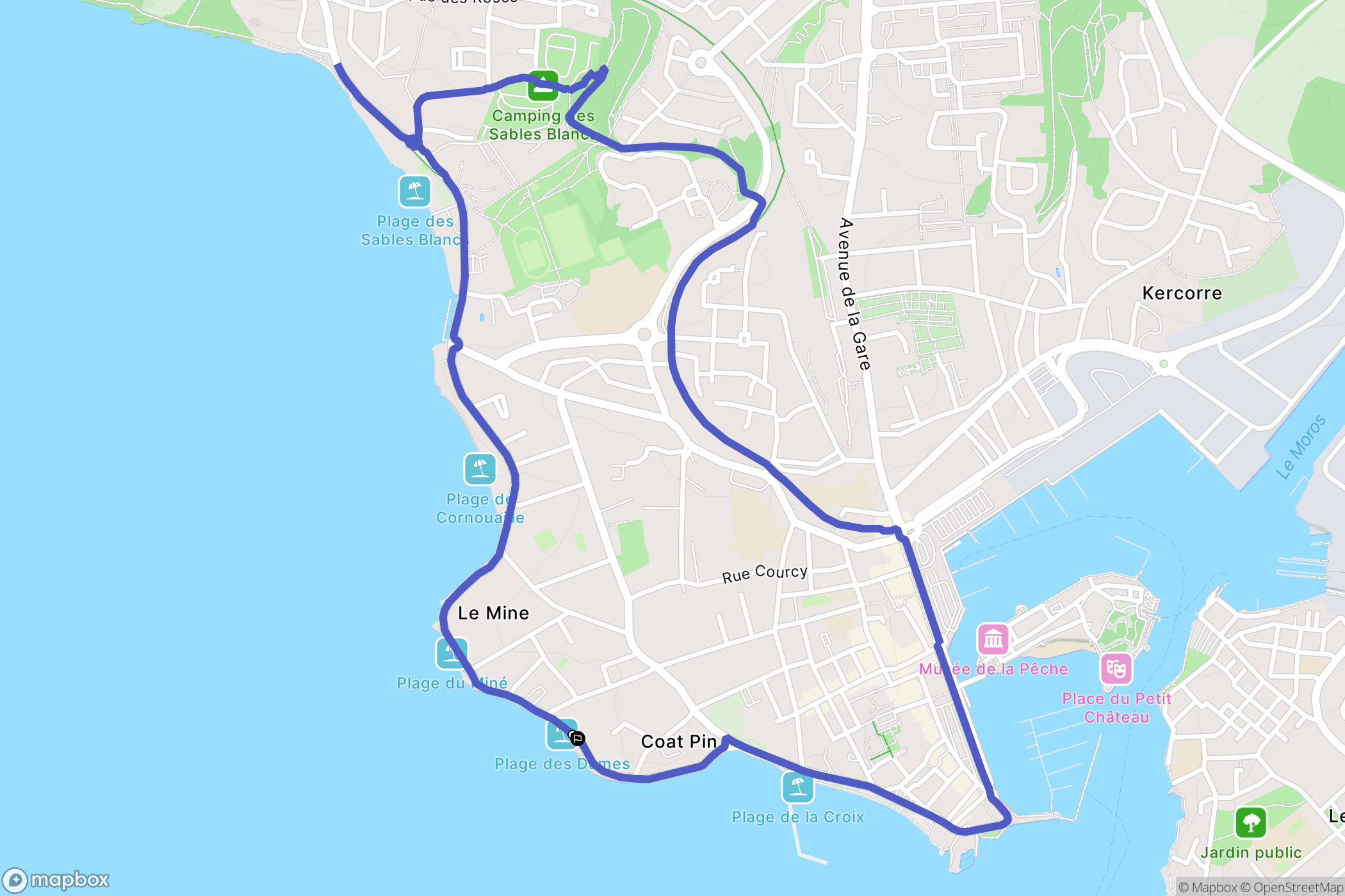 Concarneau : carte du parcours de randonnée - France