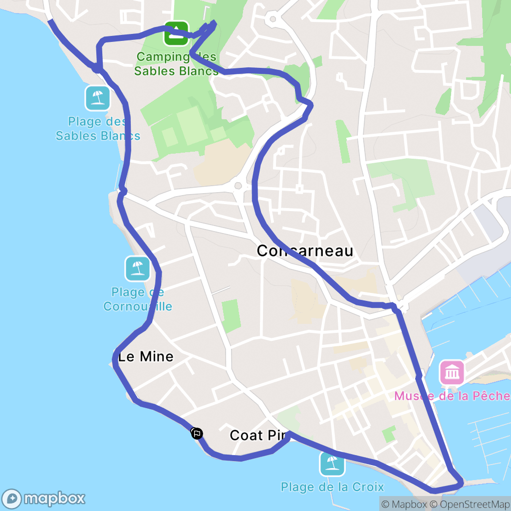 Concarneau : carte du parcours de randonnée - France