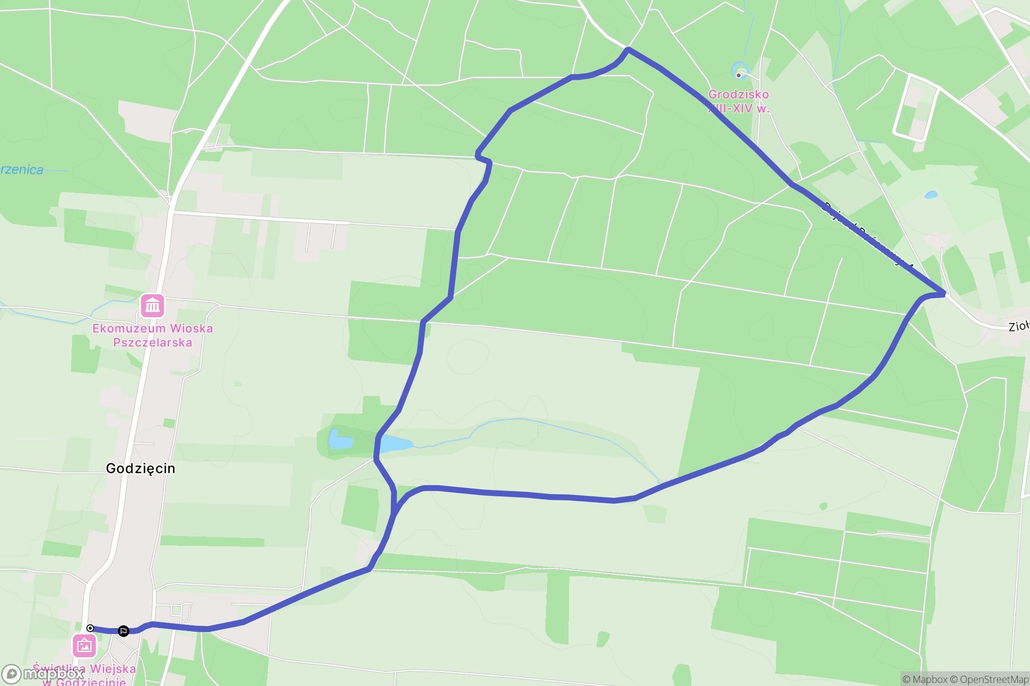 Godzięcin: mapa trasy - Poland