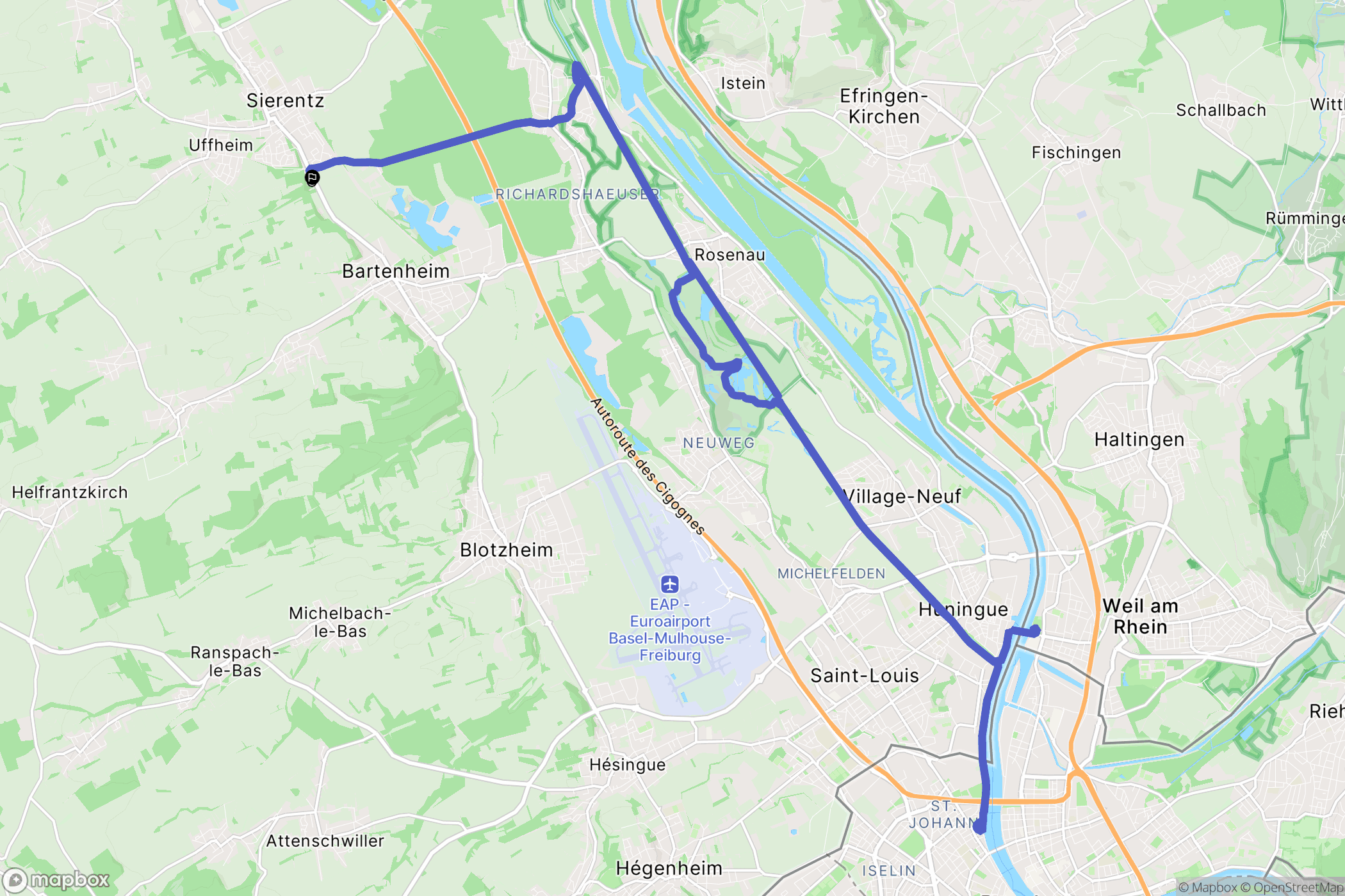 Sierentz : carte du parcours de randonnée - France