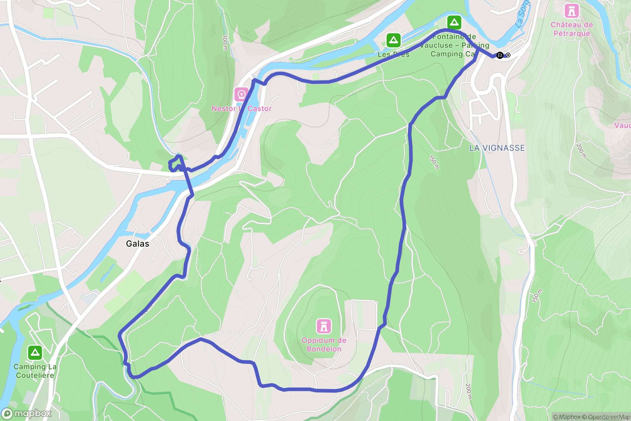 Fontaine-de-Vaucluse : carte du parcours de randonnée - France