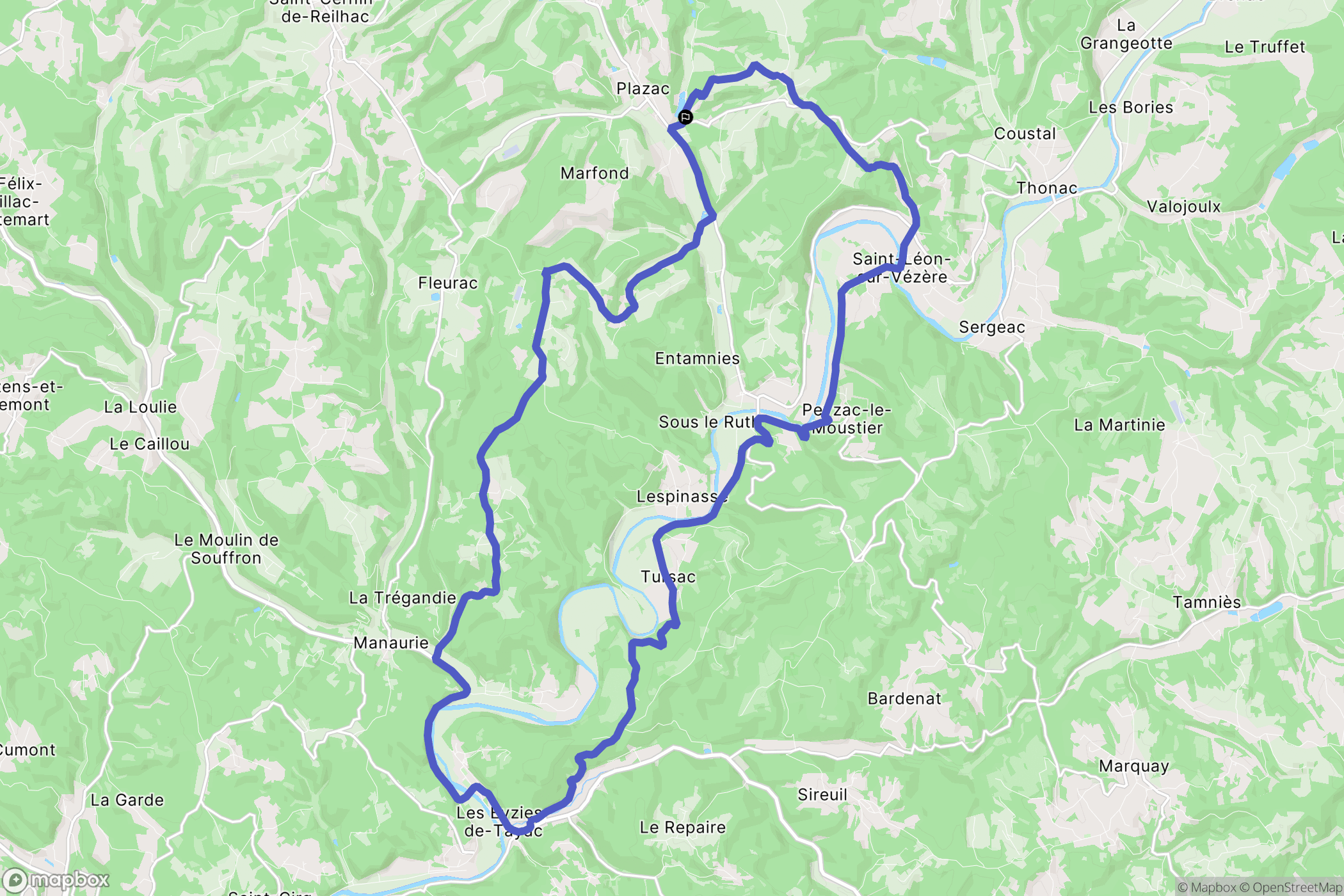 Plazac : carte du parcours de randonnée - France