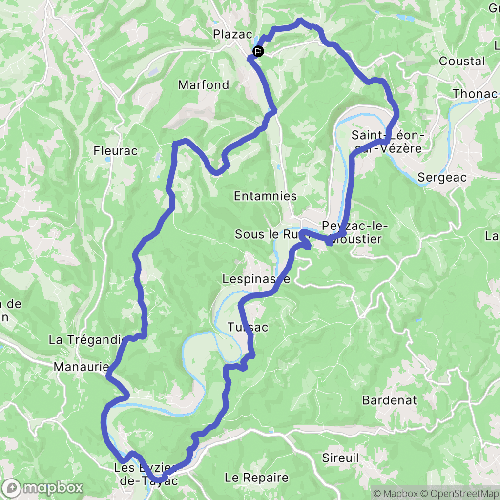 Plazac : carte du parcours de randonnée - France