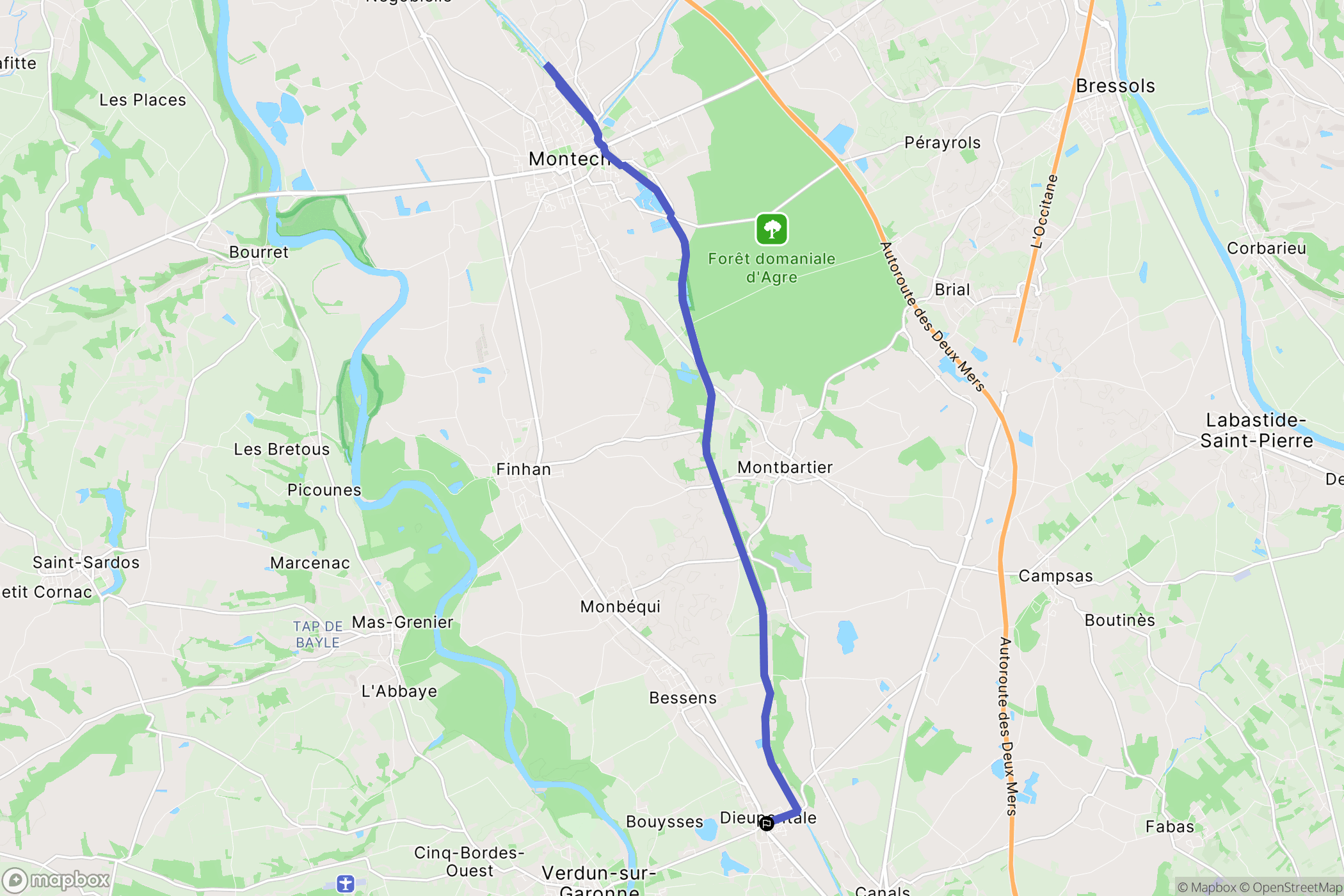 Dieupentale : carte du parcours de randonnée - France