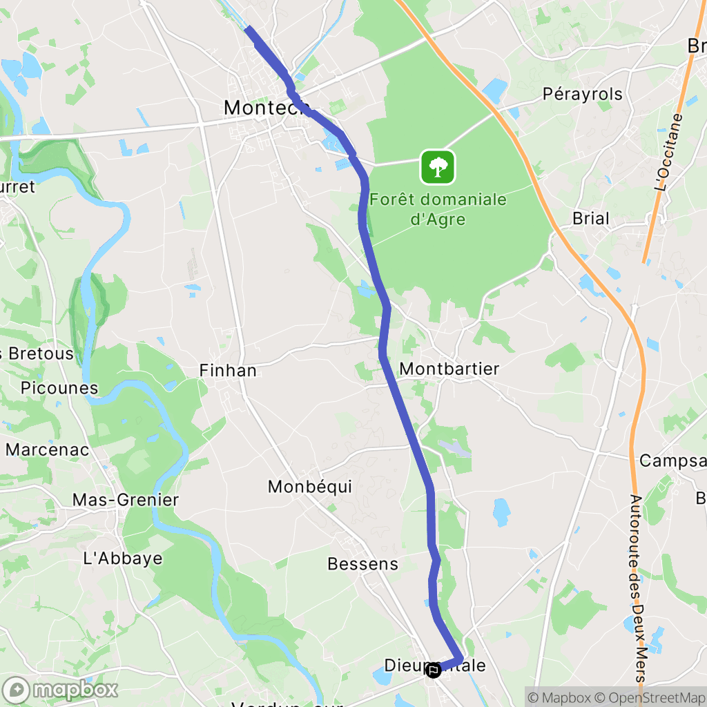Dieupentale : carte du parcours de randonnée - France
