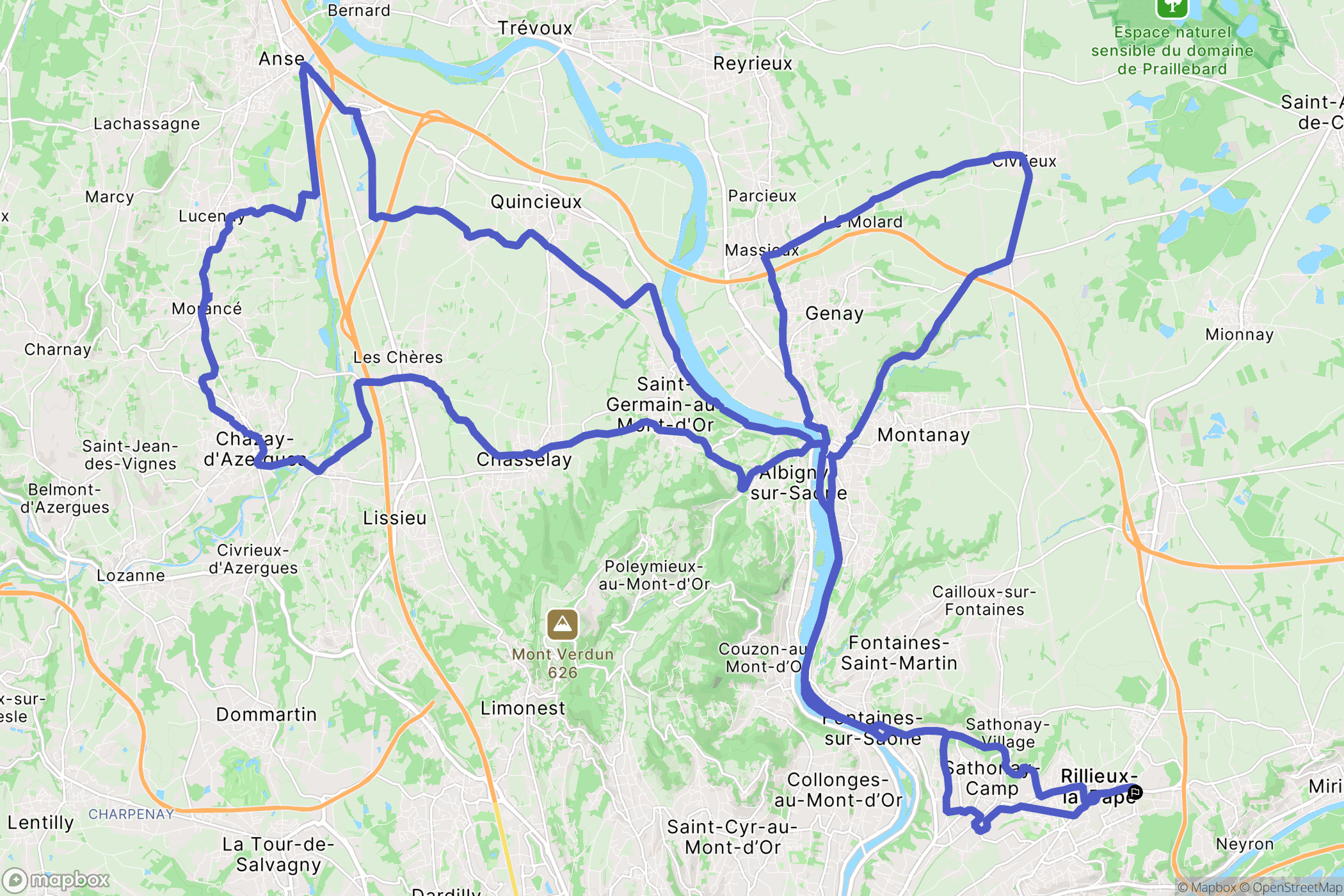 Rillieux-la-Pape : carte du parcours de randonnée - France