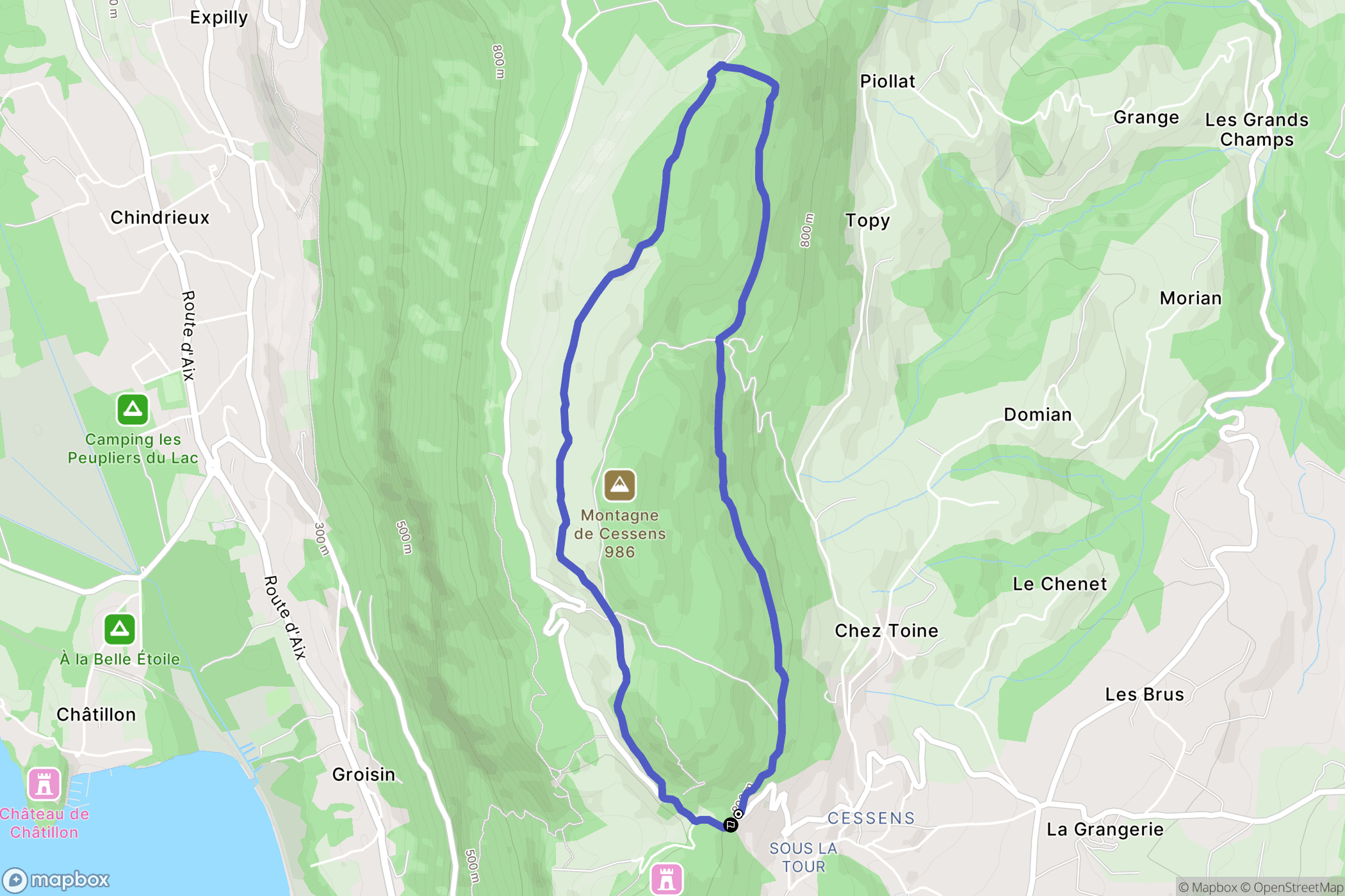 Entrelacs : carte du parcours de randonnée - France