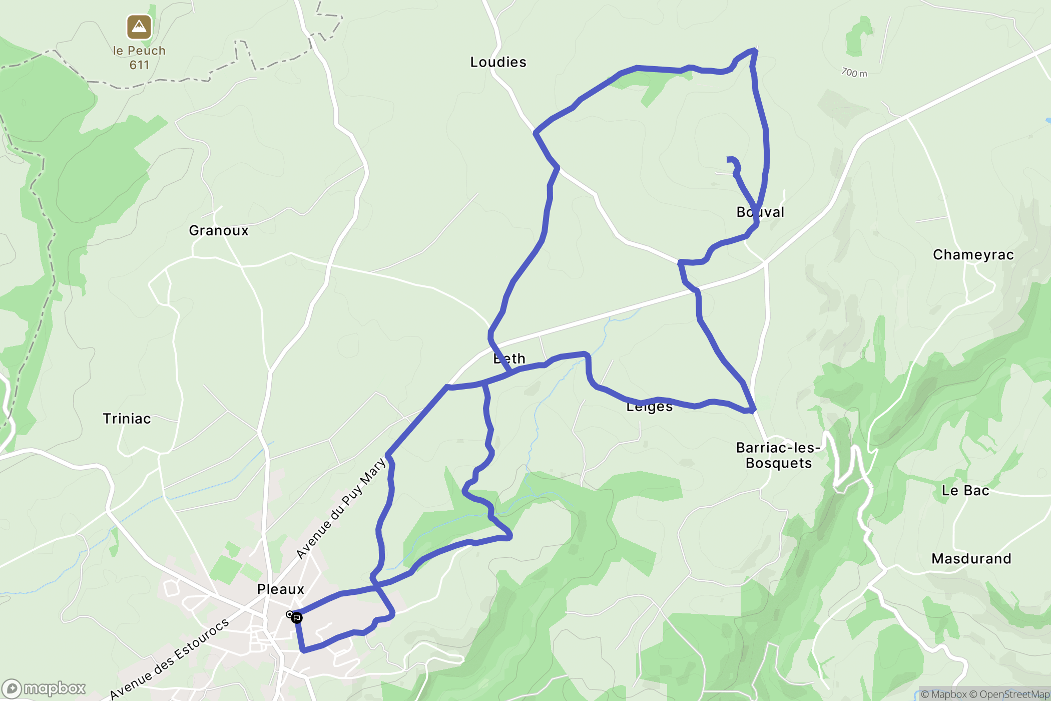 Pleaux : carte du parcours de randonnée - France