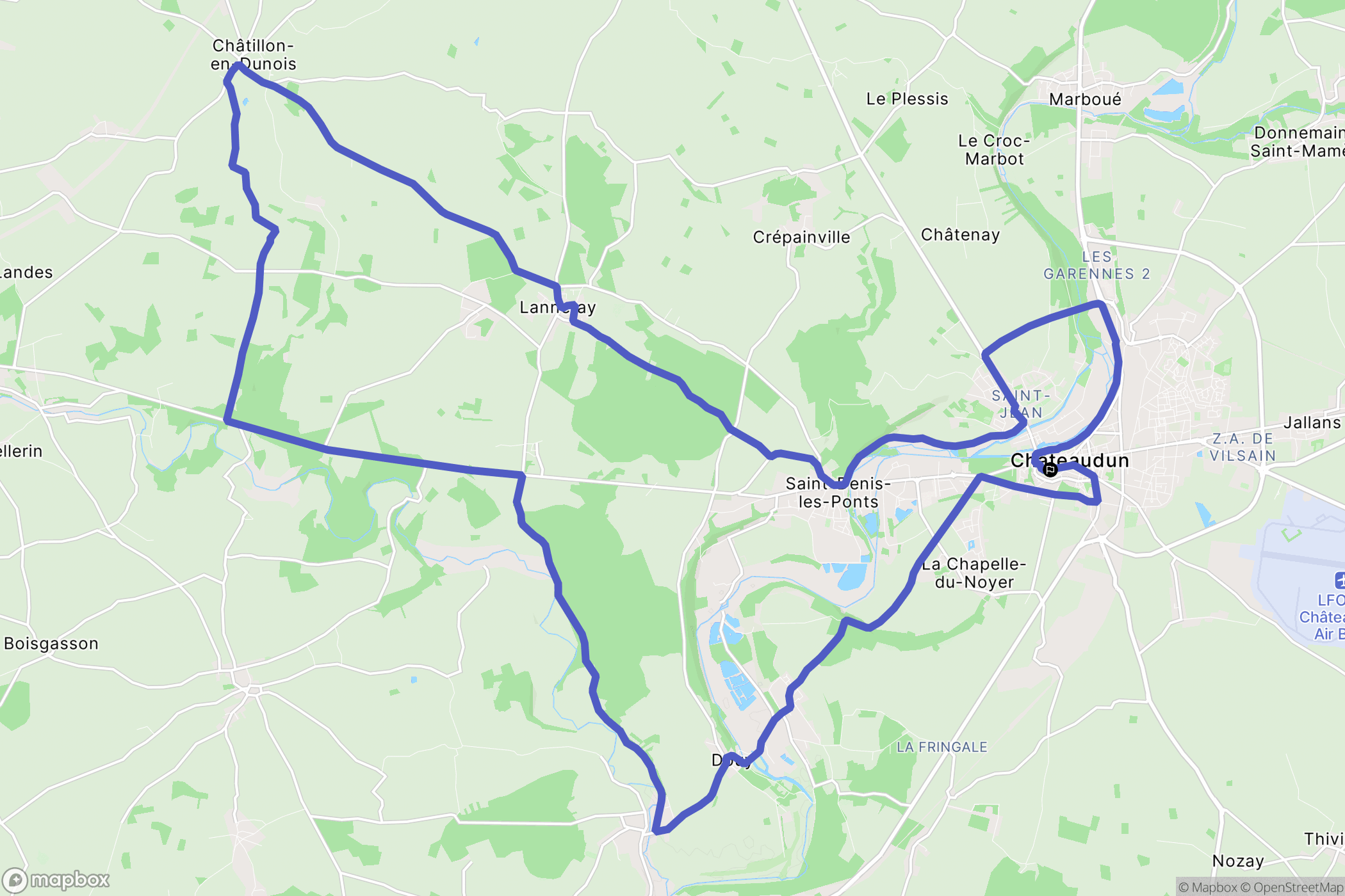 Châteaudun : carte du parcours de randonnée - France