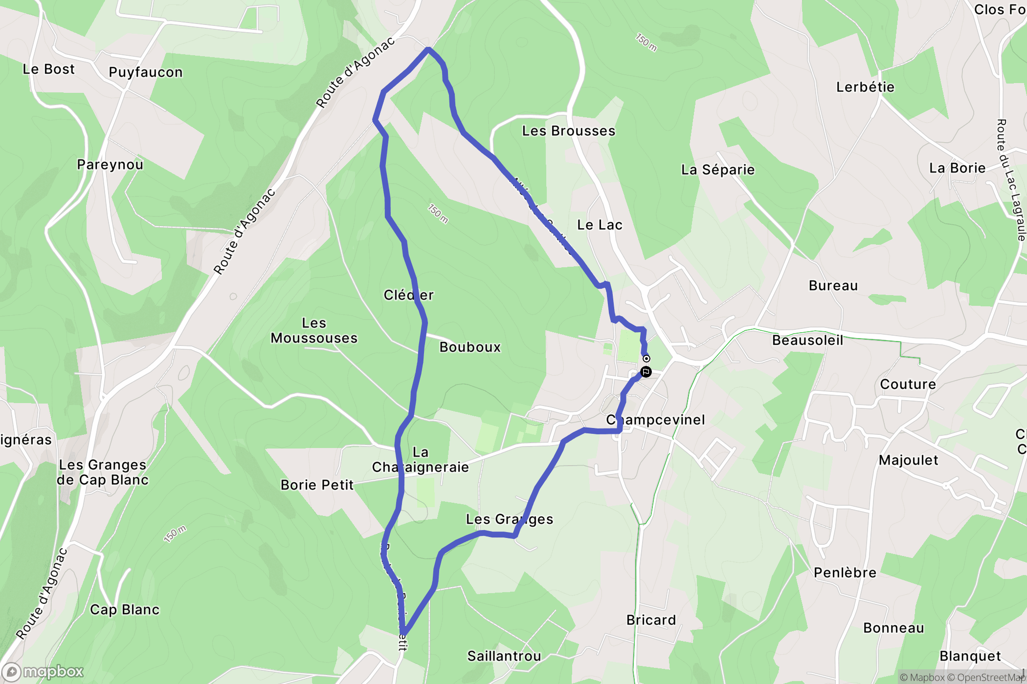 Champcevinel : carte du parcours de randonnée - France