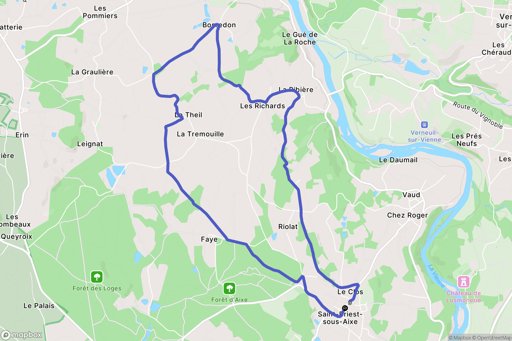 Saint-Priest-Sous-Aixe : carte du parcours de randonnée - France