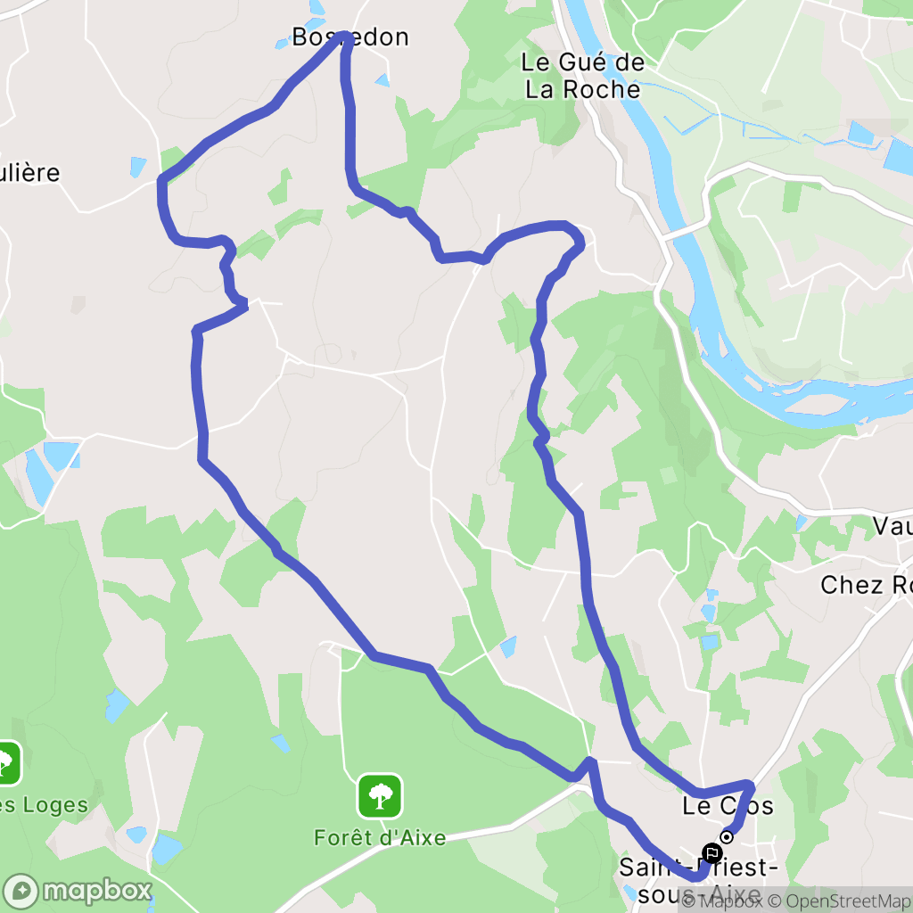 Saint-Priest-Sous-Aixe : carte du parcours de randonnée - France