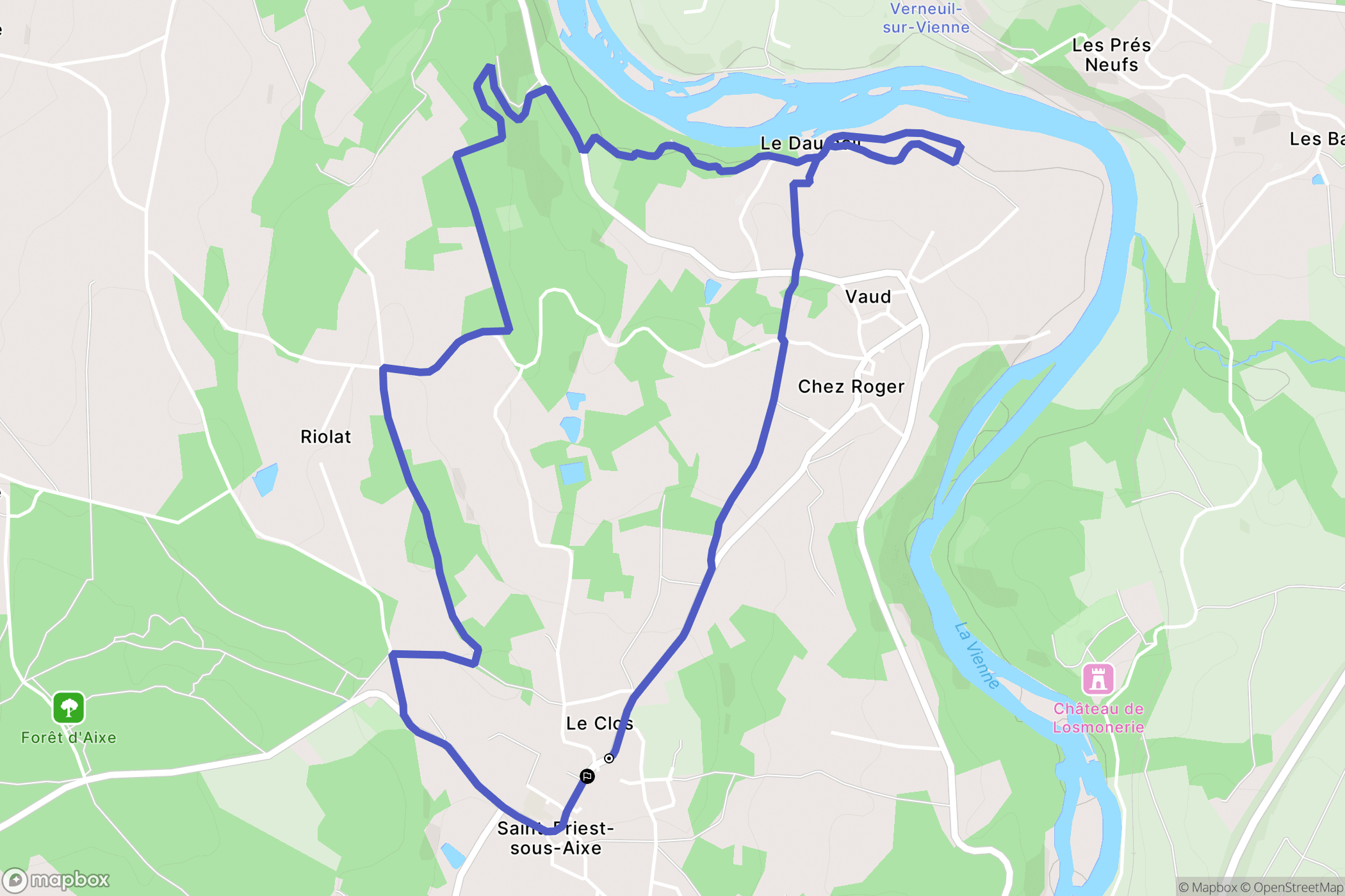 Saint-Priest-Sous-Aixe : carte du parcours de randonnée - France