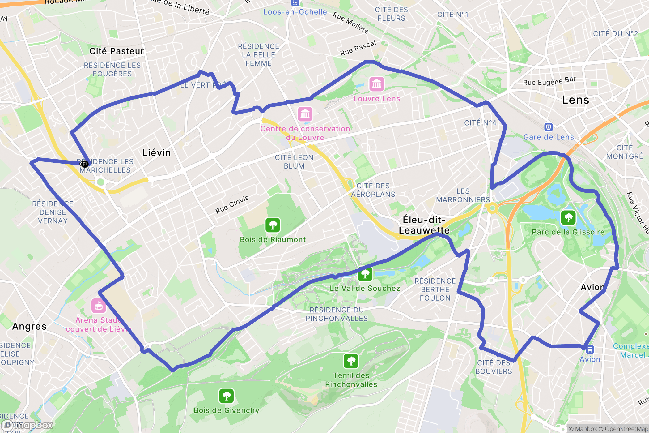 Liévin : carte du parcours de randonnée - France