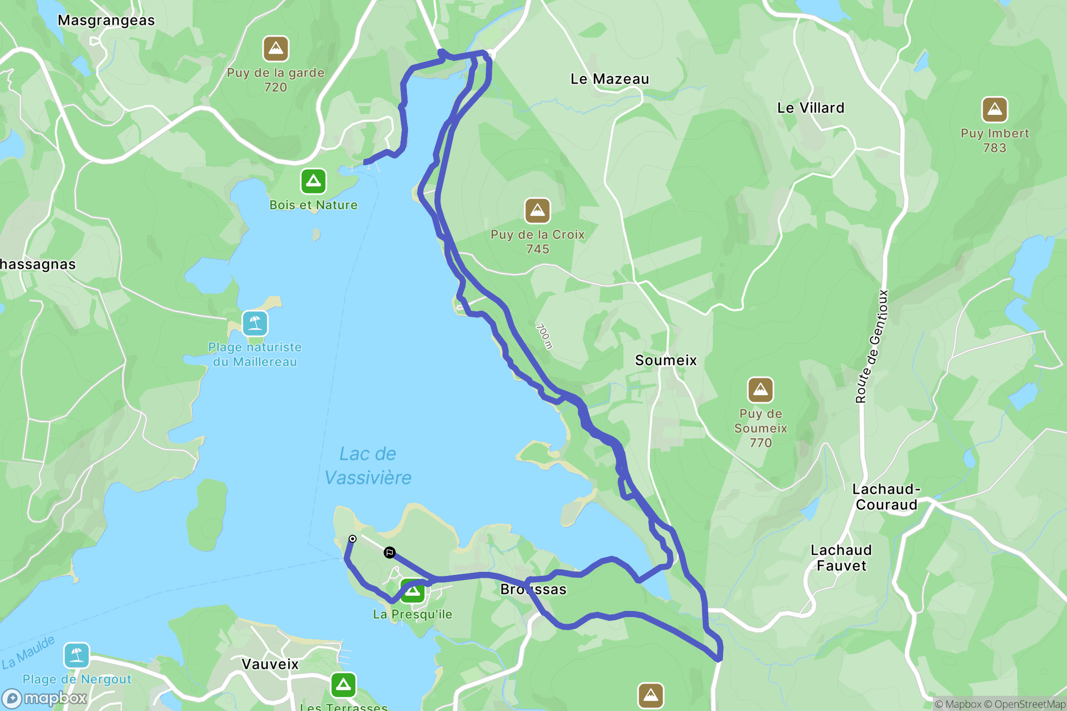 Royère-de-Vassivière : carte du parcours de randonnée - France
