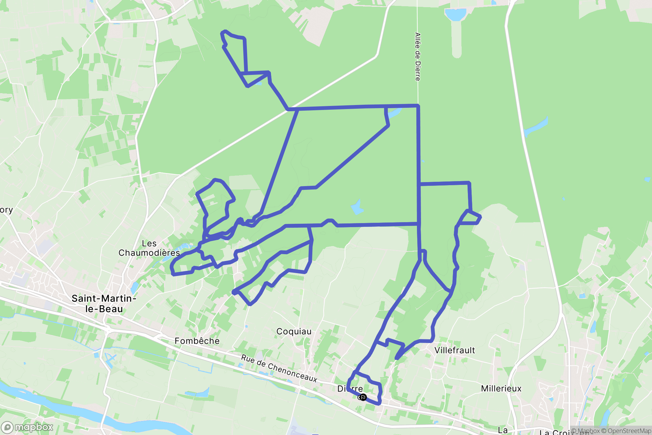 Dierre : carte du parcours de randonnée - France
