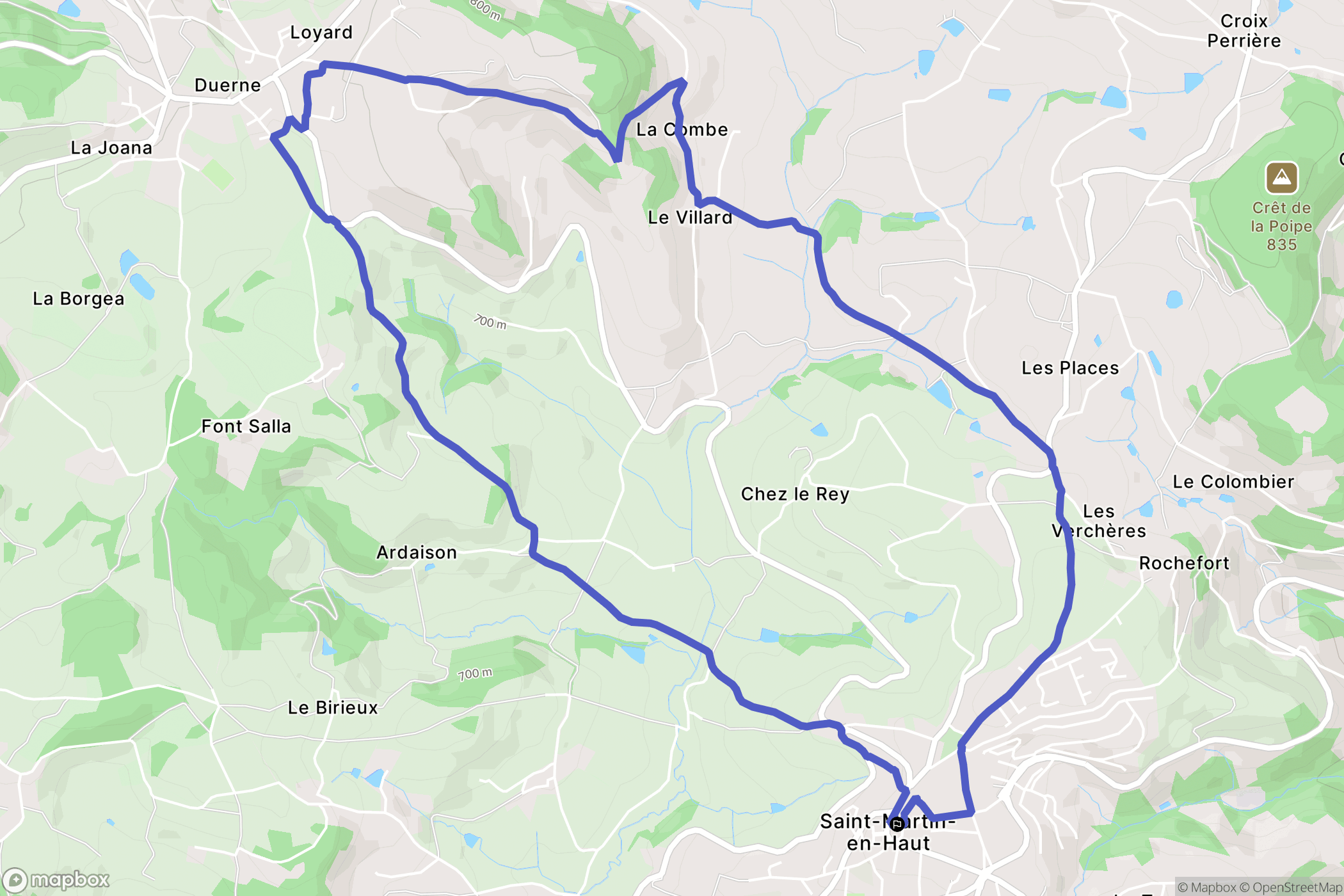 Saint-Martin-en-Haut : carte du parcours de randonnée - France