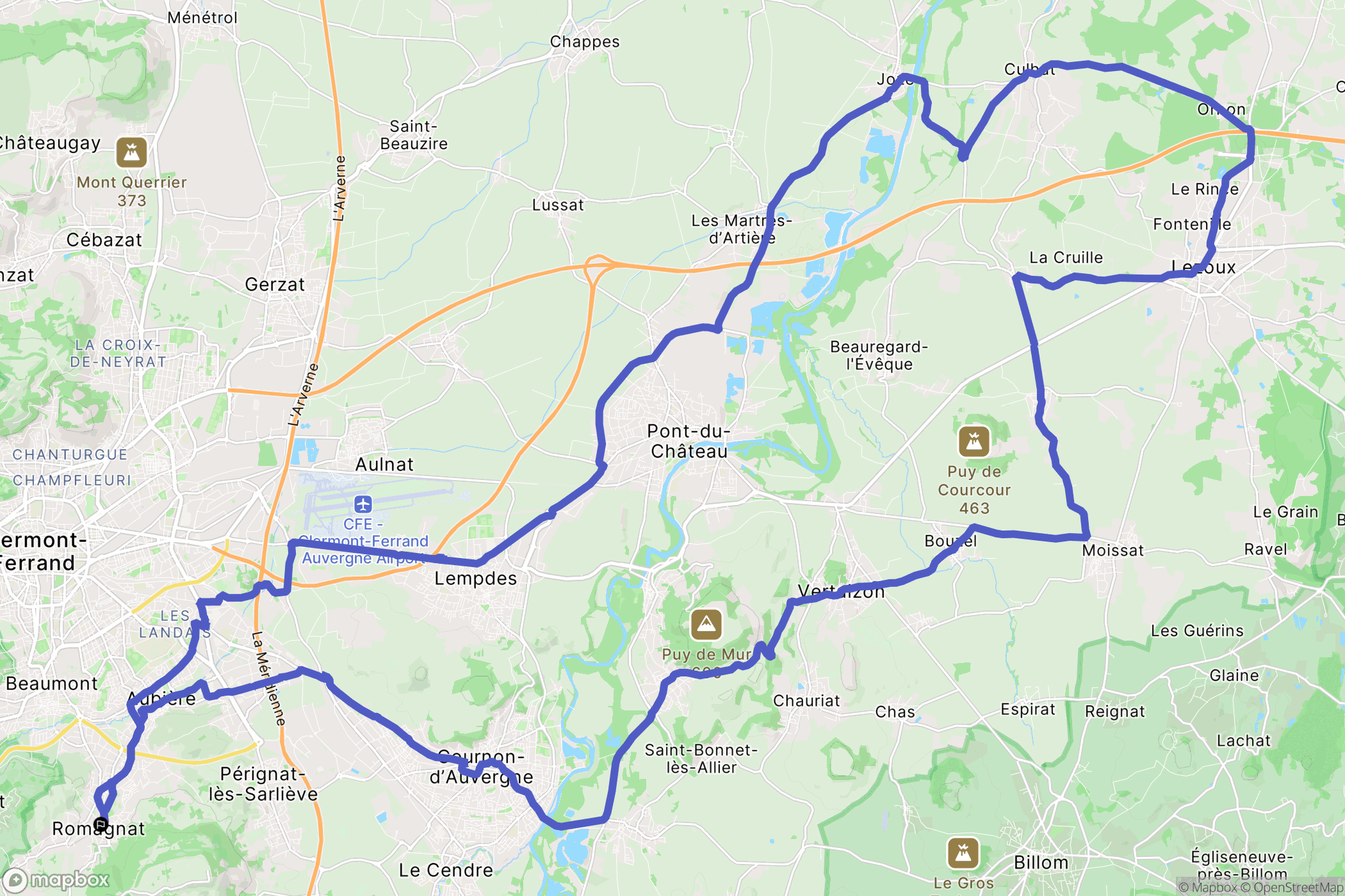 Romagnat : carte du parcours de randonnée - France