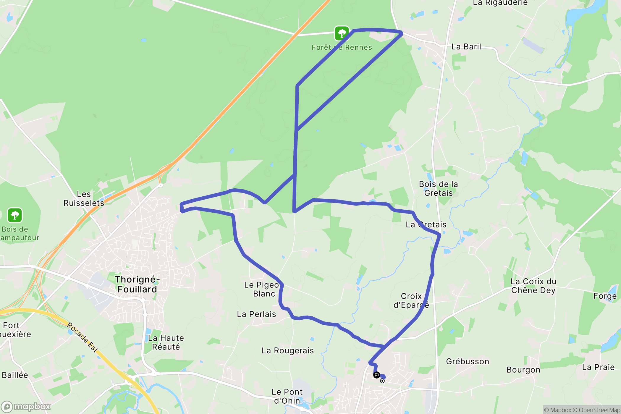 Acigné : carte du parcours de randonnée - France