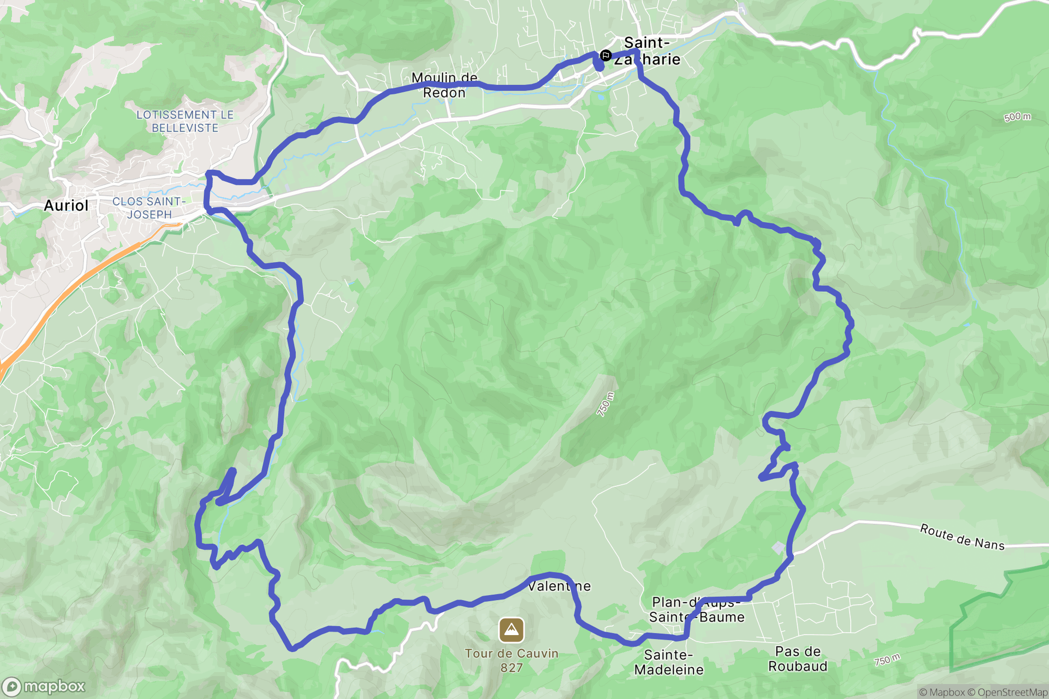 Saint-Zacharie : carte du parcours de randonnée - France