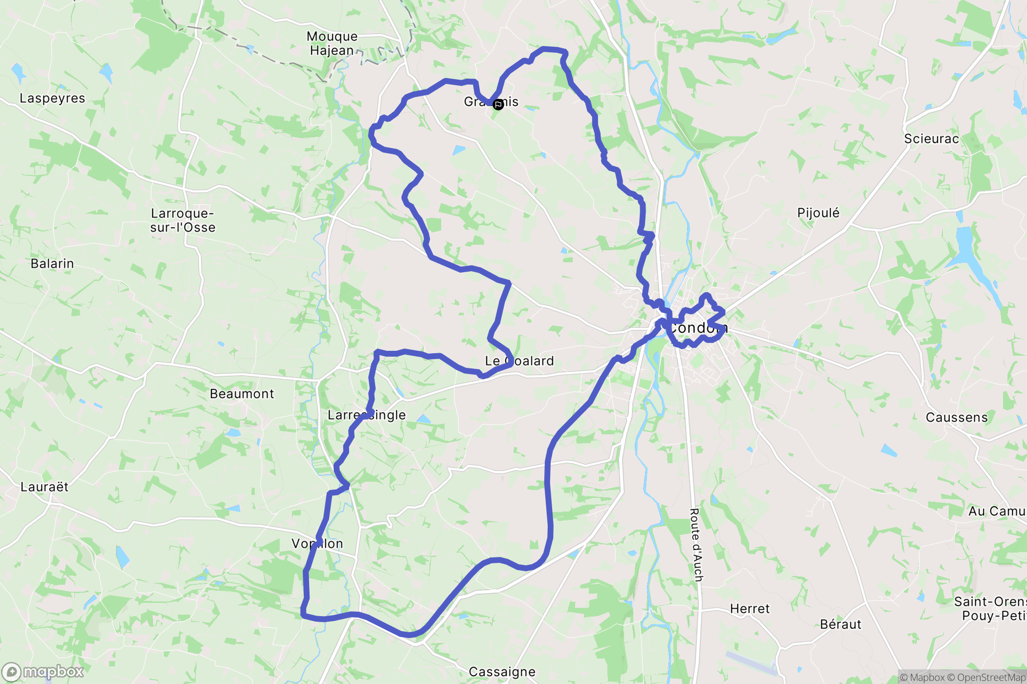 Condom : carte du parcours de randonnée - France