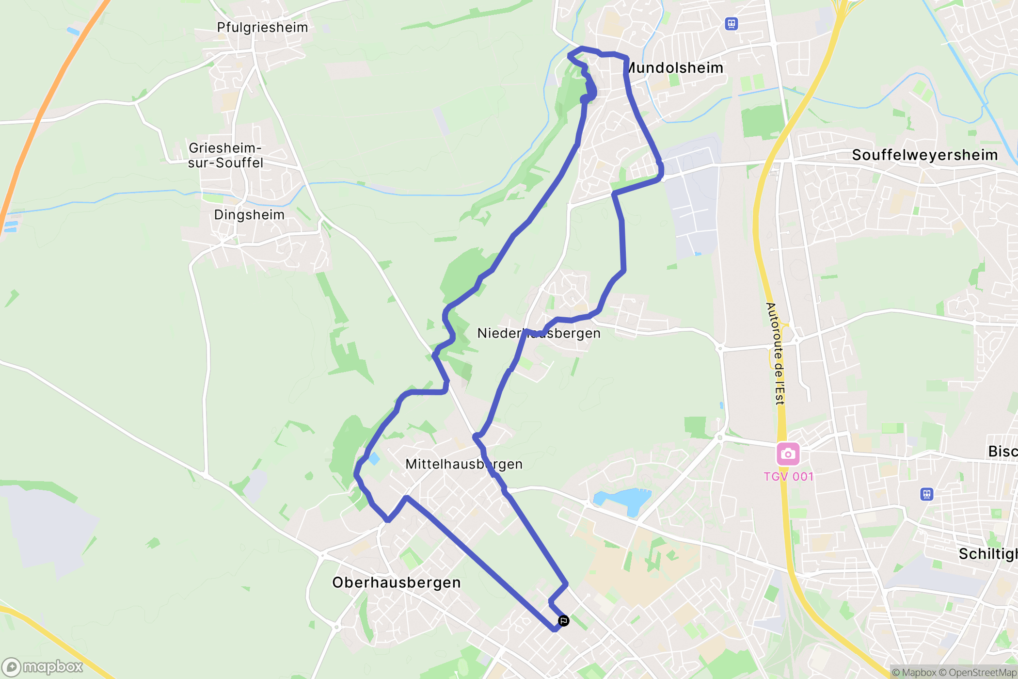 Oberhausbergen : carte du parcours de randonnée - France