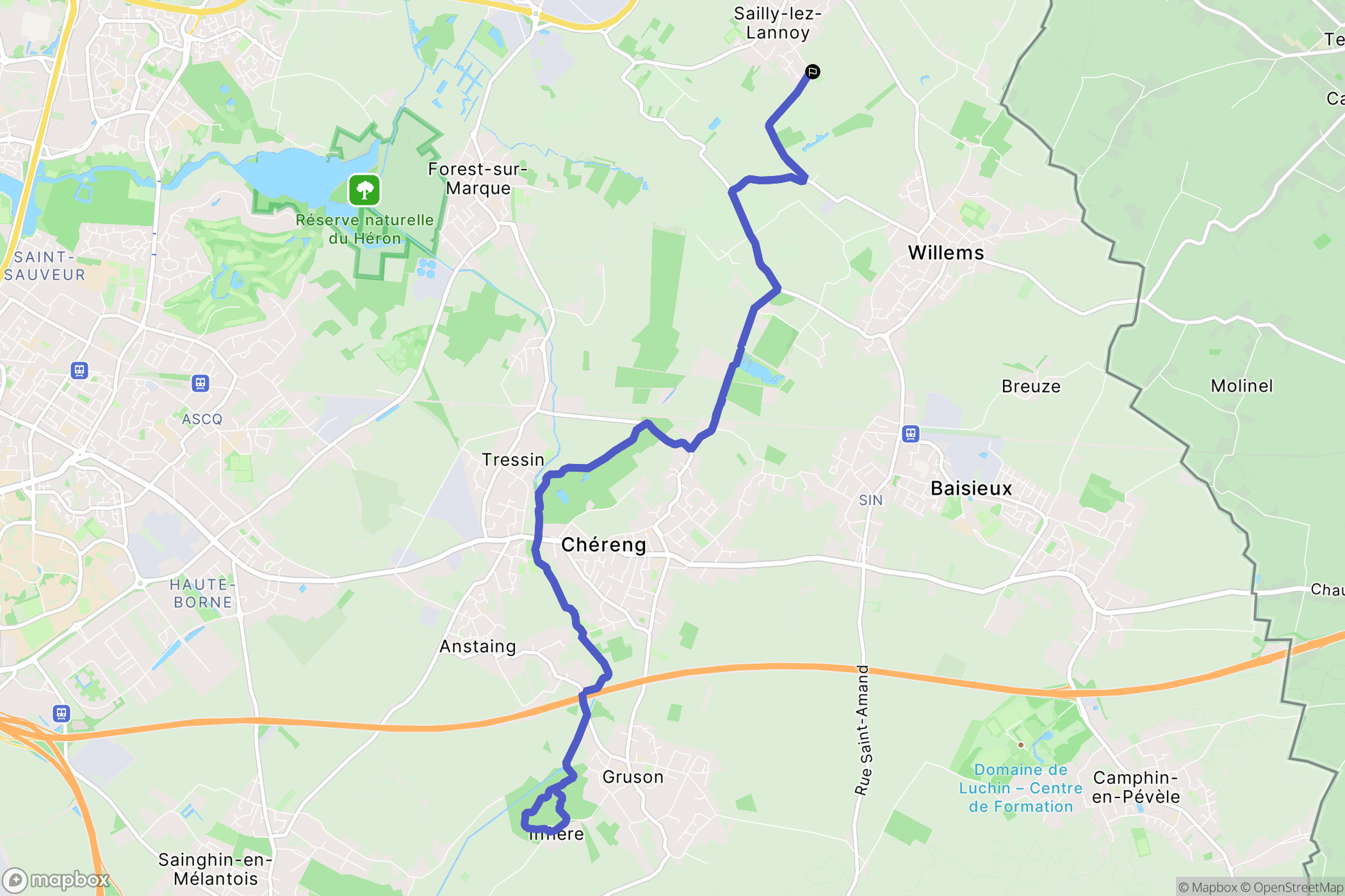 Sailly-Lez-Lannoy : carte du parcours de randonnée - France